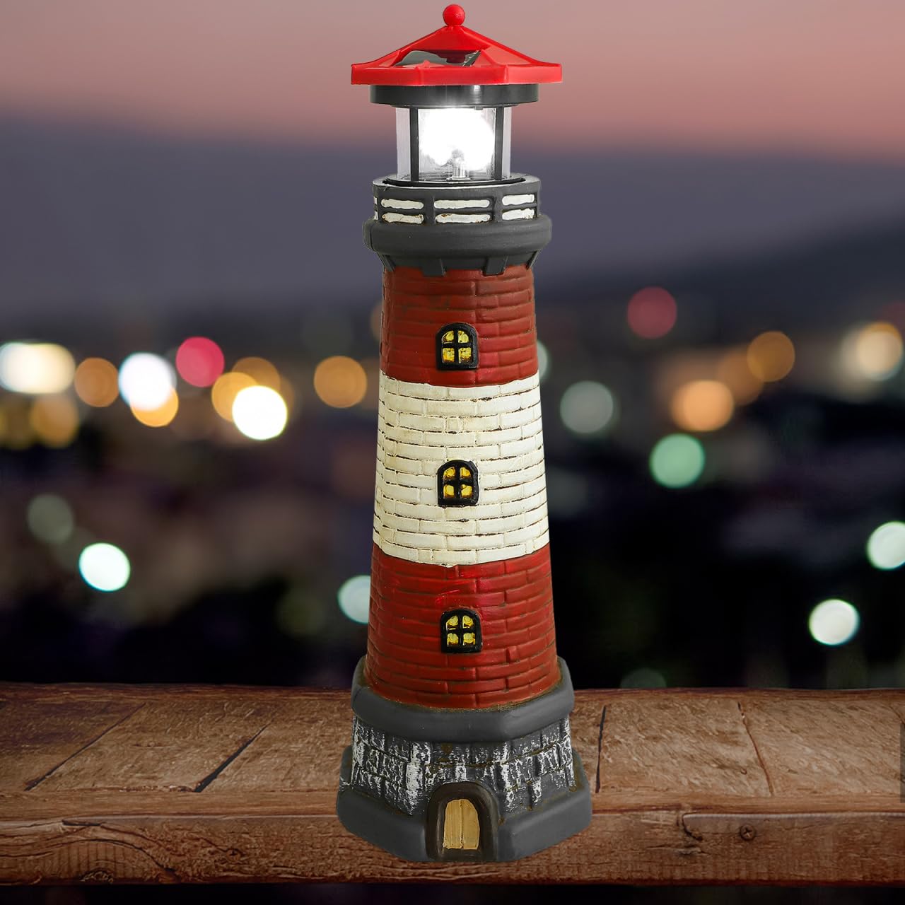 Housoutil Outdoor Solar Lighthouse Lamp Decor - 15 LED Tall Solar Lighthouse with Rotating Beacon - Waterproof Lighthouse for Ga