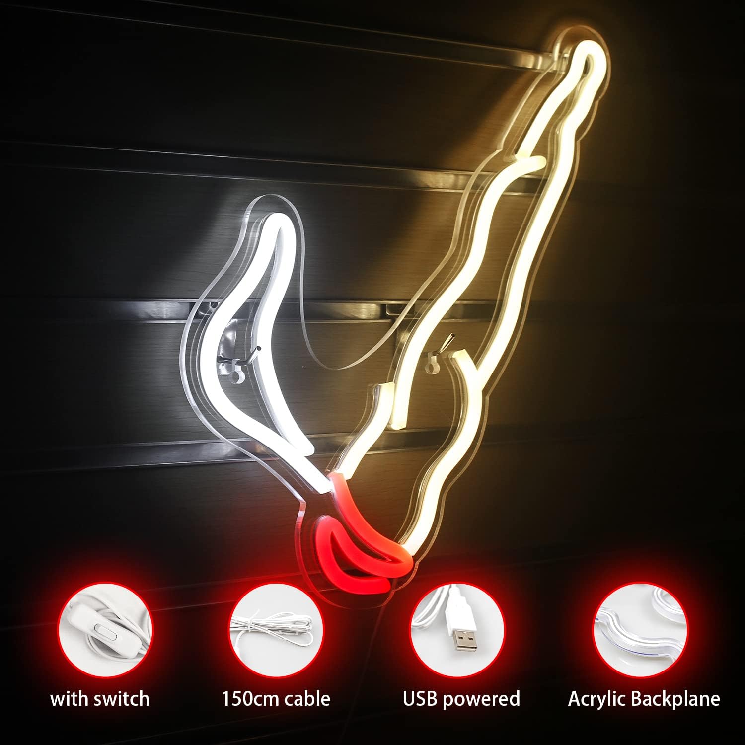 ineonlife LED Neon Sign, Red White Wall Decor Light, Model NS112, Acrylic Material, USB Powered, Unique Night Light for Boys