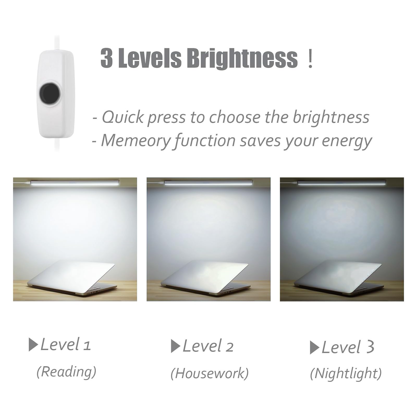 Asoko Under Cabinet Led Lighting, 12 Inch Light Strip Bar, Cool White 6000K Dimmable Plug In Usb Light, Small Thin Led Under Cou