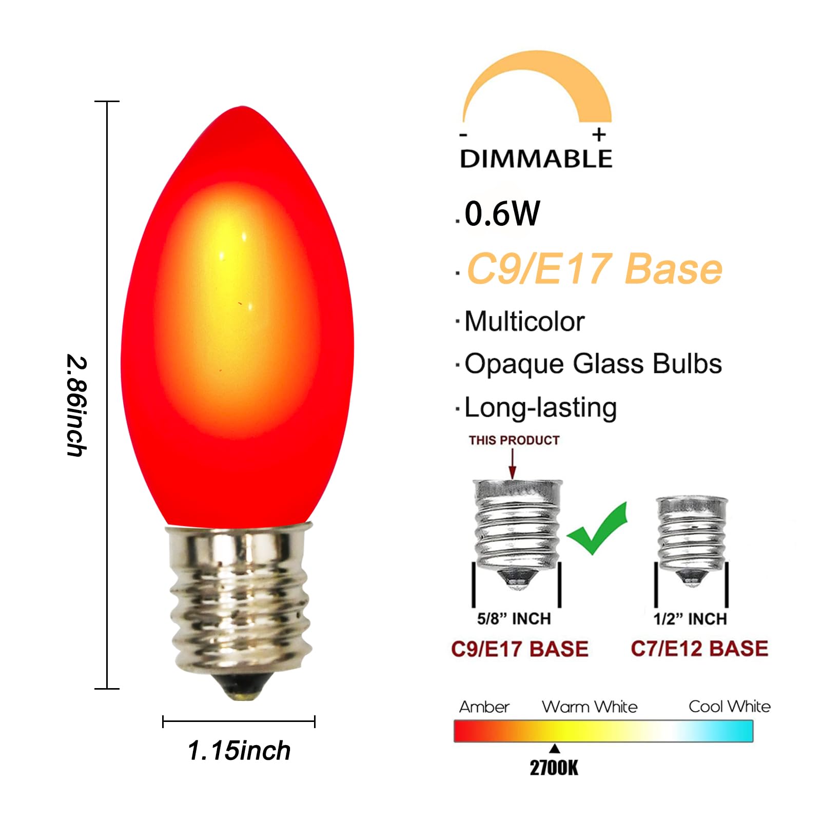 Goothy 25 Pack Multicolor C9 Led Christmas Light Bulbs, C9 Replacement Bulbs For Christmas Outdoor String Lights, E17 Base Led B
