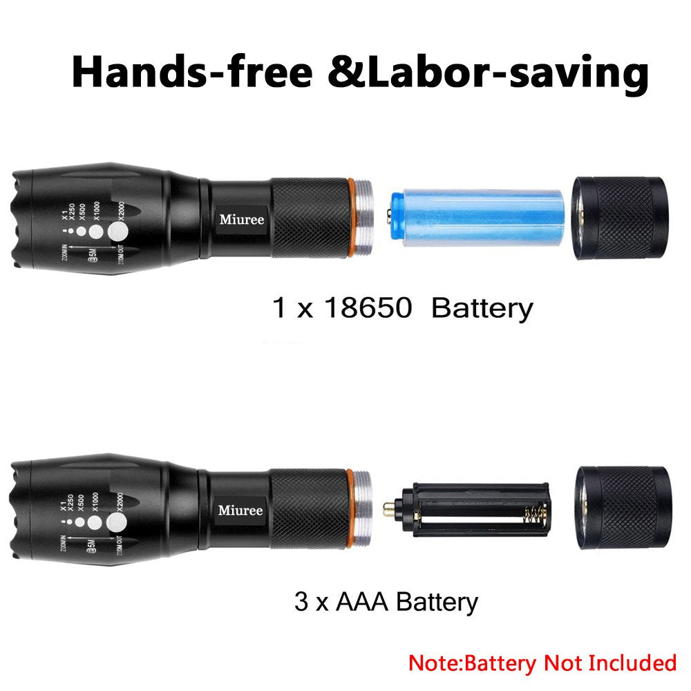 4 Pack Military Grade Tactical Led 2000 Lumen 5 Modes Zoomable Flashlight Torch For Camping, Emergency, Hurricane, Hiking