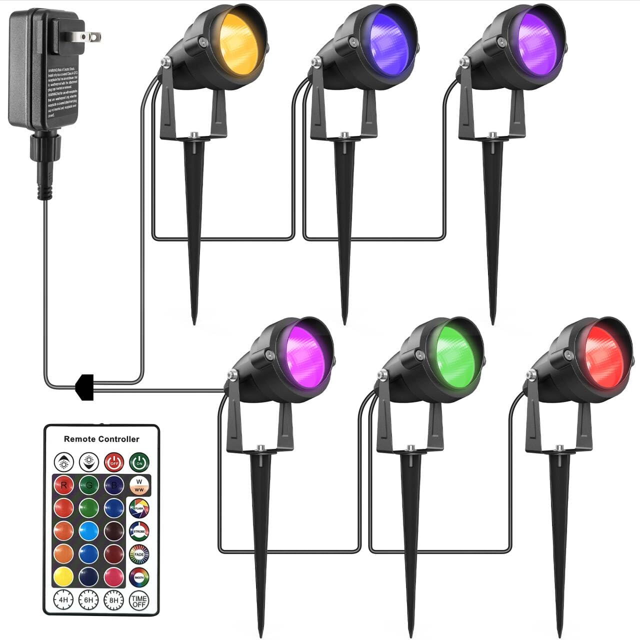 yoosuml Spotlights with Timer RGBW Colored Warm White Spot Lights, Outdoor 24W Landscape Lights IP65 Waterproof Uplights with Sp