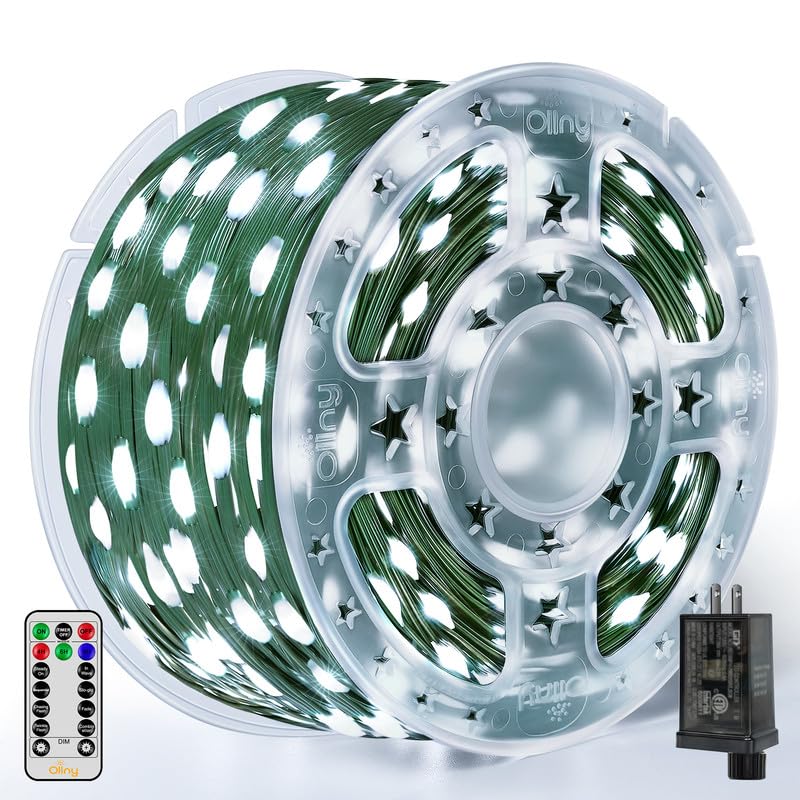 Ollny 1000 Led Christmas Lights, 330 Ft, Ip67 Waterproof, Remote, 8 Modes, Cool White Indoor/Outdoor Decorations, Model Hg-29V1017C