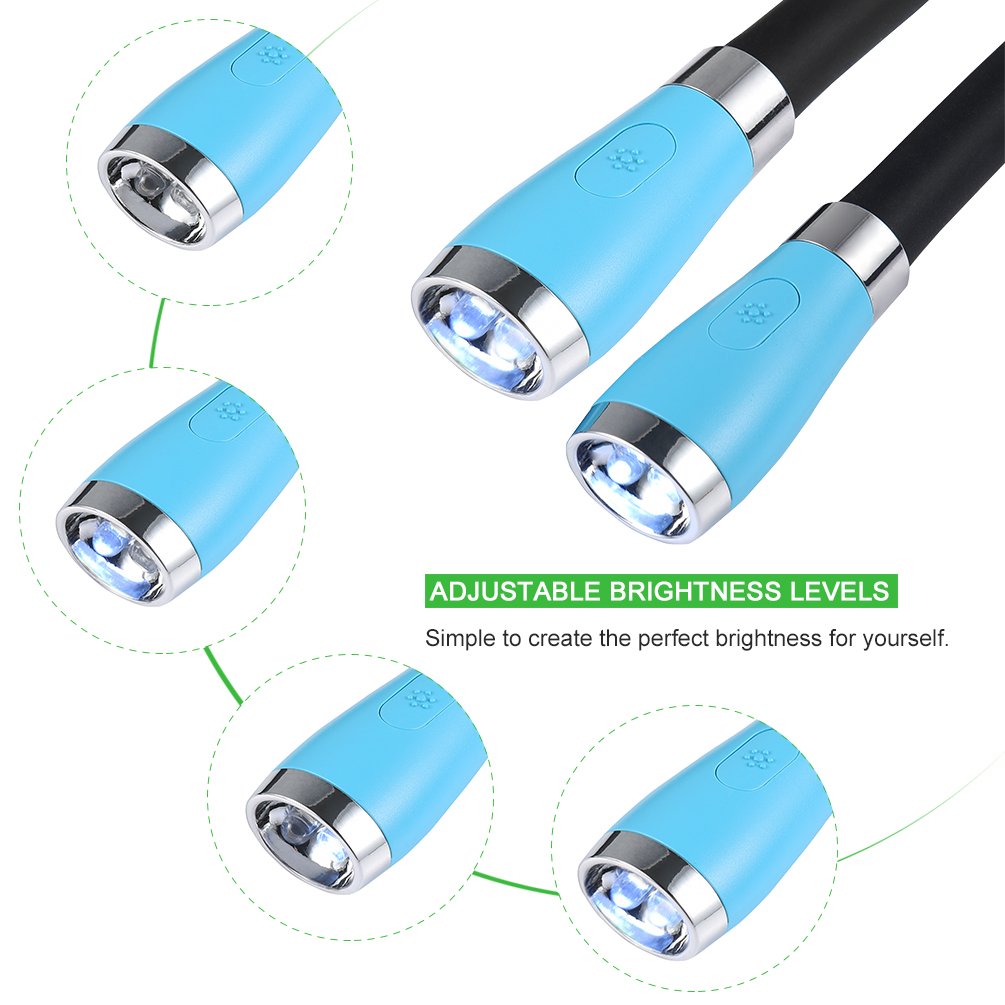 LEDGLE Neck Reading Light - Rechargeable, 4 LED Bulbs, 3 Brightness Levels, Flexible Silicone Arms, Sky Blue, Model NBL1