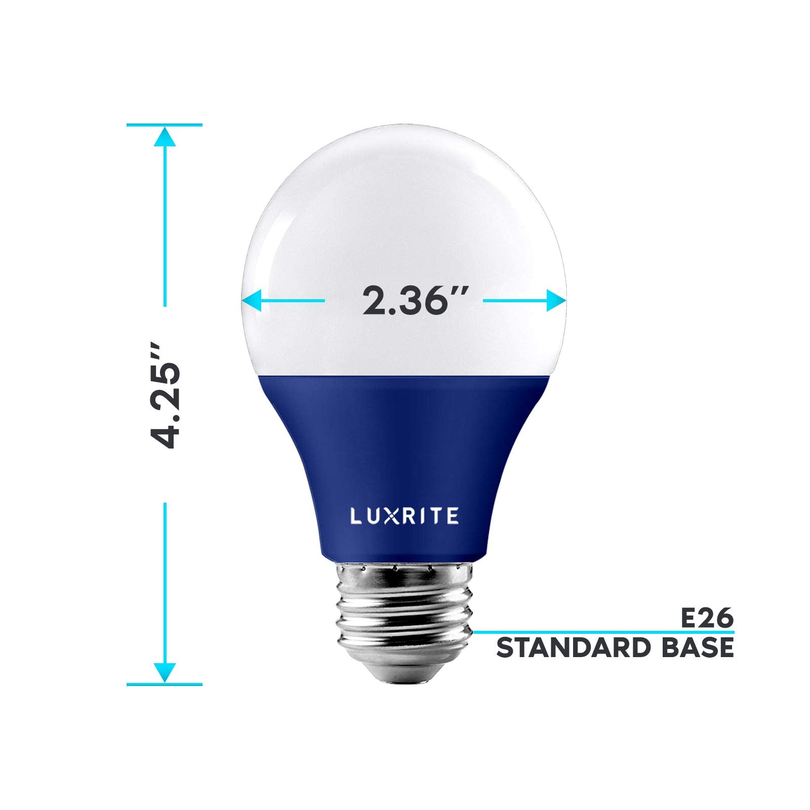 LUXRITE A19 LED Blue Light Bulb, 60W Equivalent, Non-Dimmable, E26 Base, Indoor/Outdoor, Model LR21491