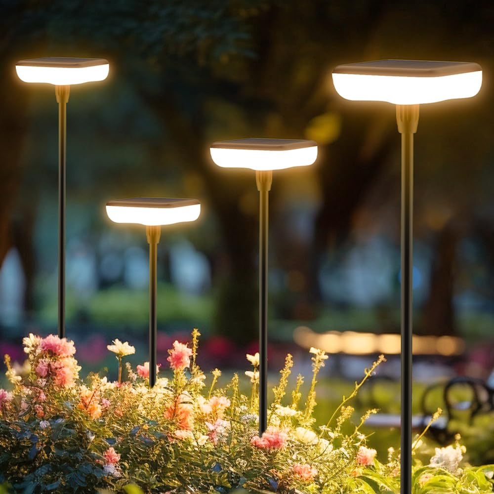 Solar Lights Outdoor Garden 4 Pack Solar Pathway Light 31 Tall Solar Landscape Lights 34LM Bright Up to 12H IP65 Waterproof Auto