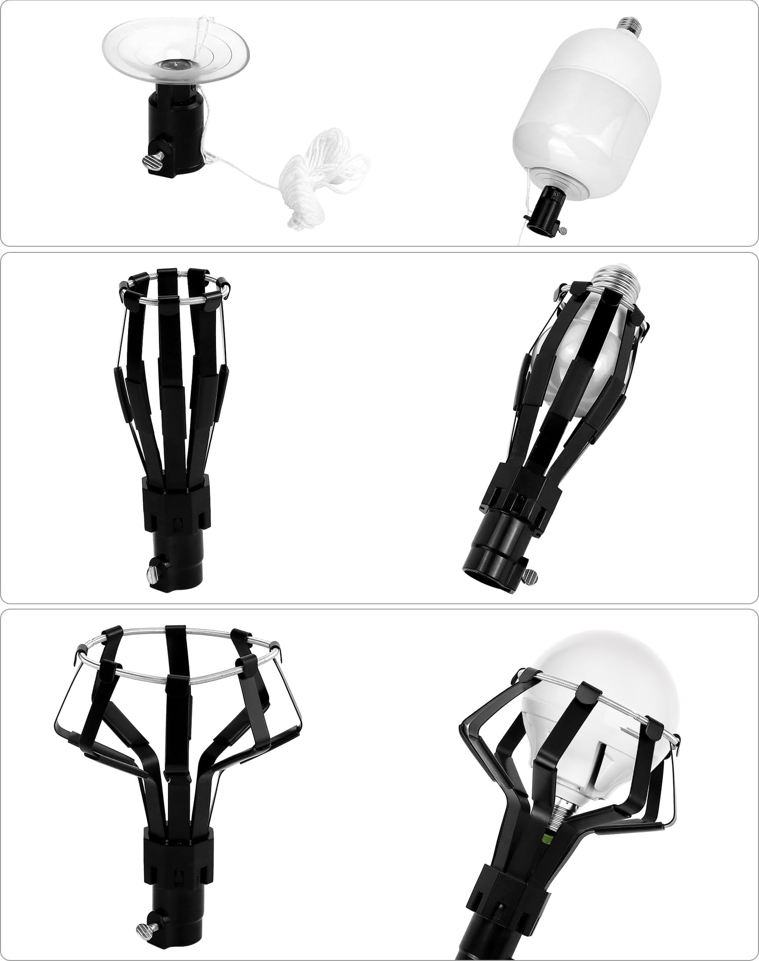 Qwork Professional Light Bulb Changer Kit - 3 Piece Set - Extension Pole Compatible, For High Ceiling Incandescent Bulbs With St