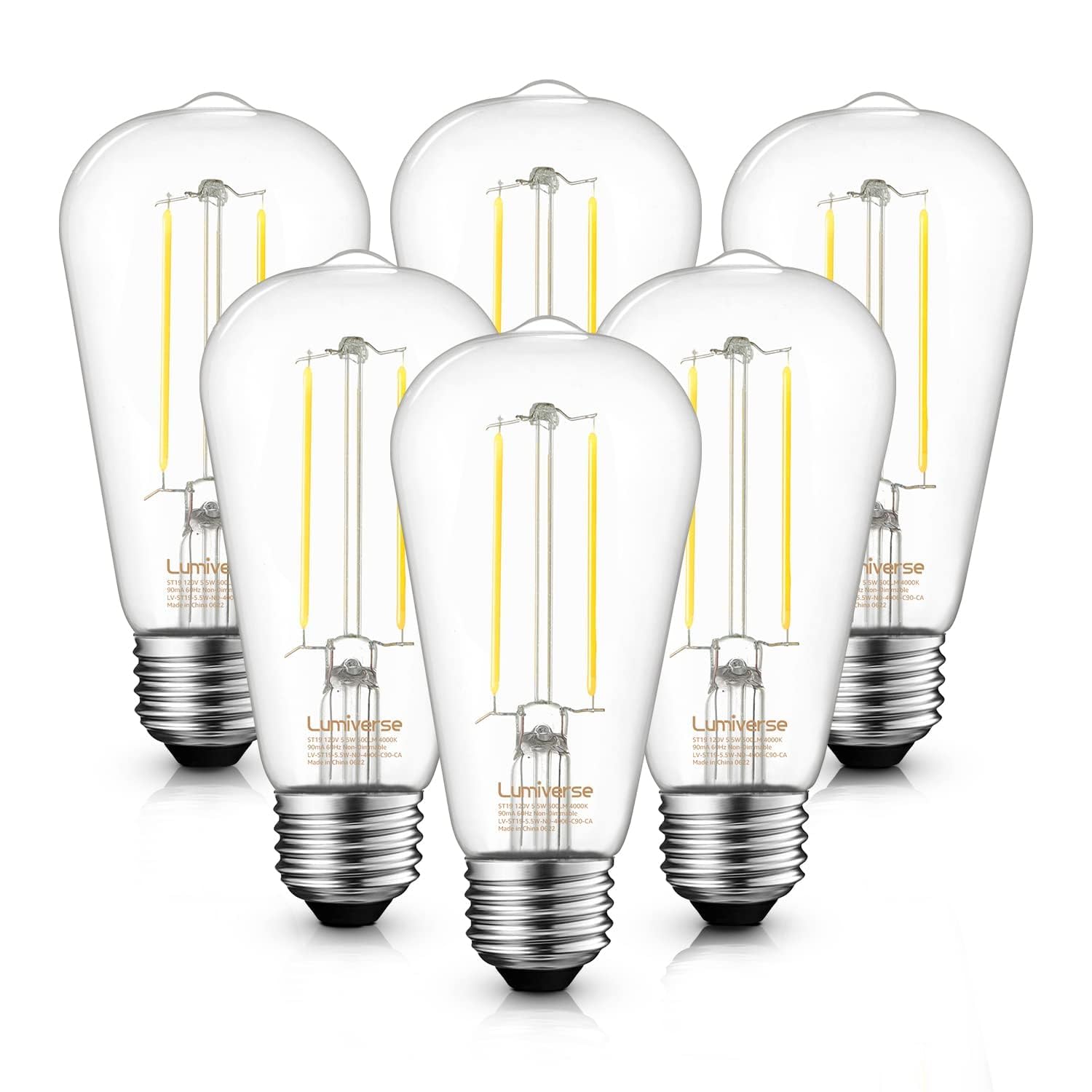 St19 Led Edison Bulb, 5.5W (60W Equivalent) 500Lm Cri 95+, Non-Dimmable, 4000K Cool White, E26 Medium Base Vintage Filament, Cle