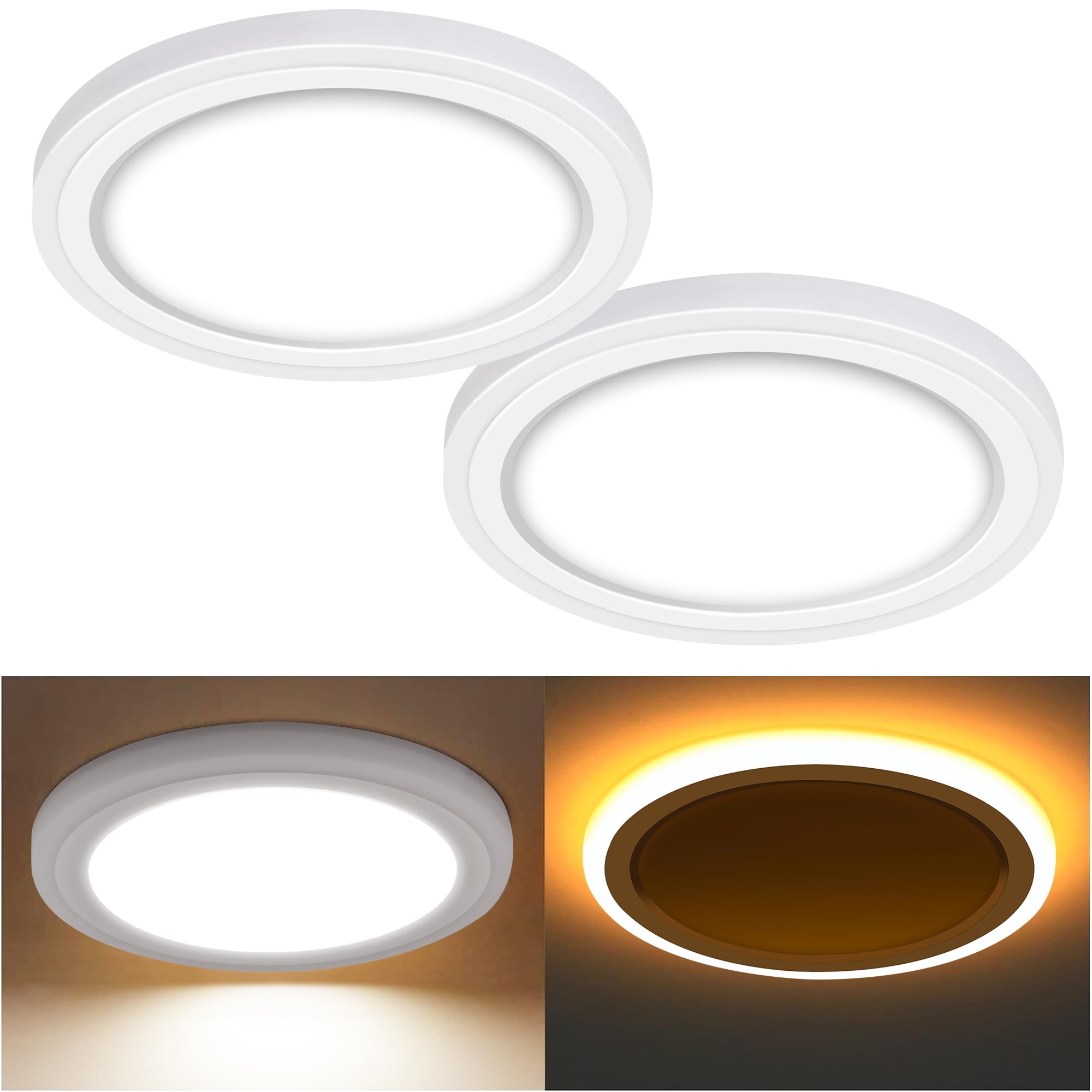 Hlite13 13 Inch LED Flush Mount Ceiling Light Fixture with Night Light, 24W, 2600lm, 3K/5K CCT, Dimmable Round Modern Ceiling Li
