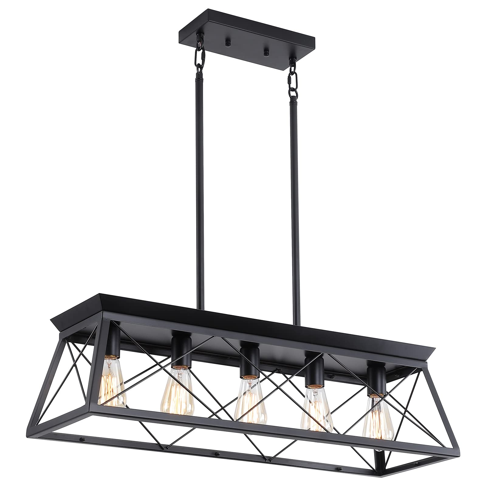 XIPUDA 5-Light Linear Pendant Chandelier, Rustic Iron Ceiling Light Fixture, Black, Model XPD-0059