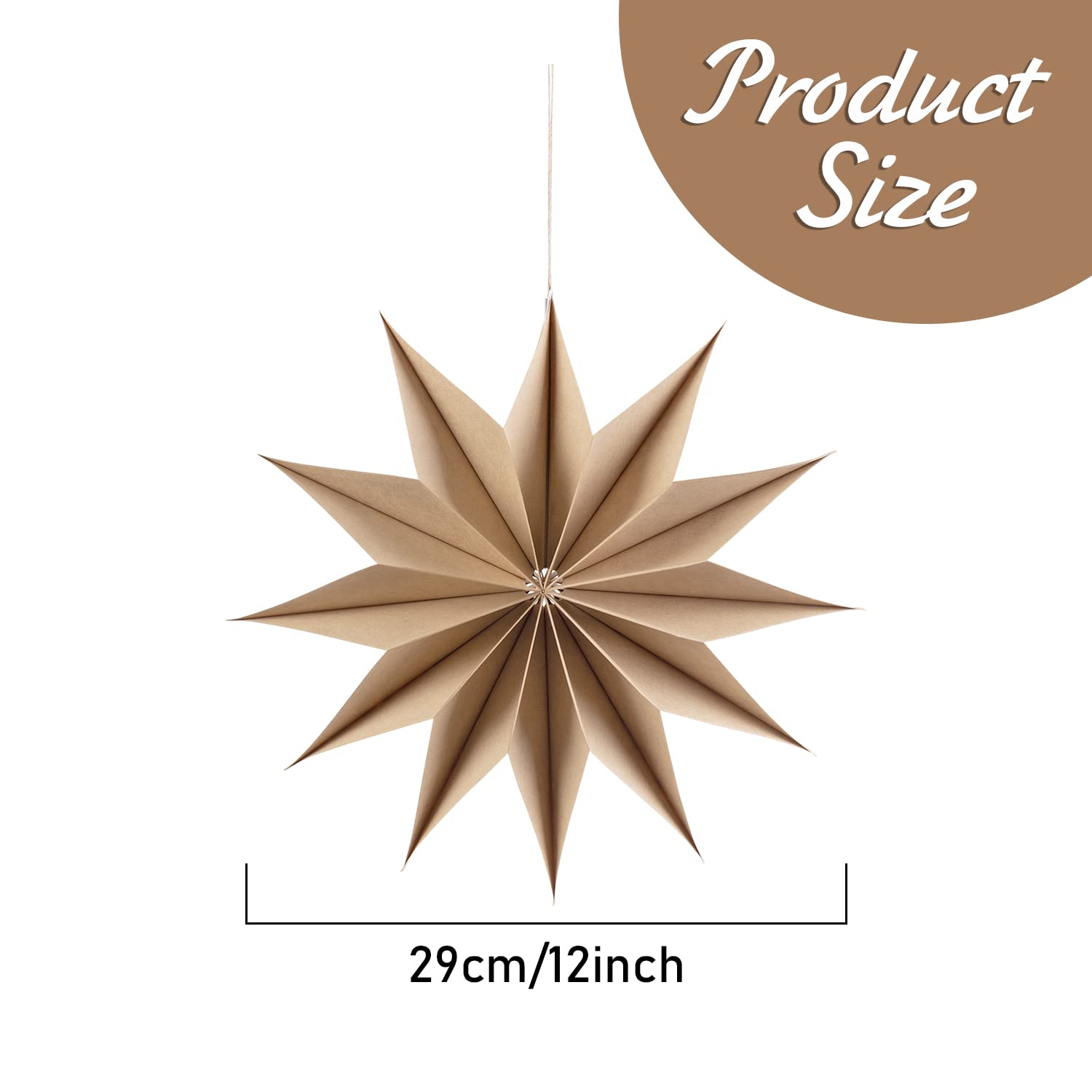Sunbeauty 3 Pcs 12-Pointed Brown Paper Star Lanterns 12 Inch Christmas Hanging Lamp Rustic Paper Decorations Shade Wedding Birth