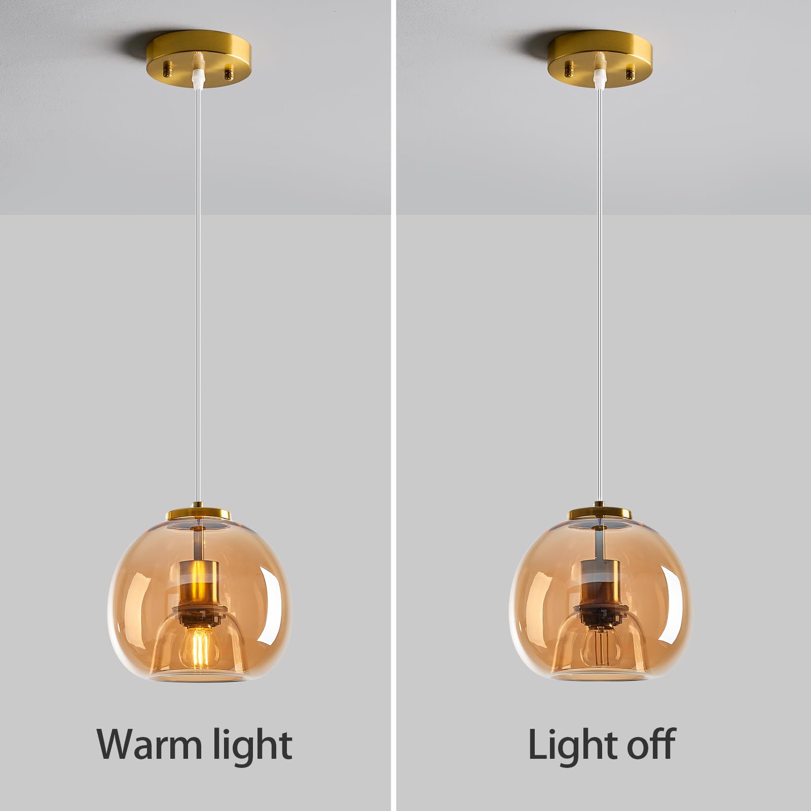 Lbsqj Amber Glass Pendant Lights Kitchen Island Gold Hanging Light Fixture Glass Globe Pendant Light Modern Pendant Lighting For Kitchen Island Bedroom Dining Room (7.87  1 Pack)