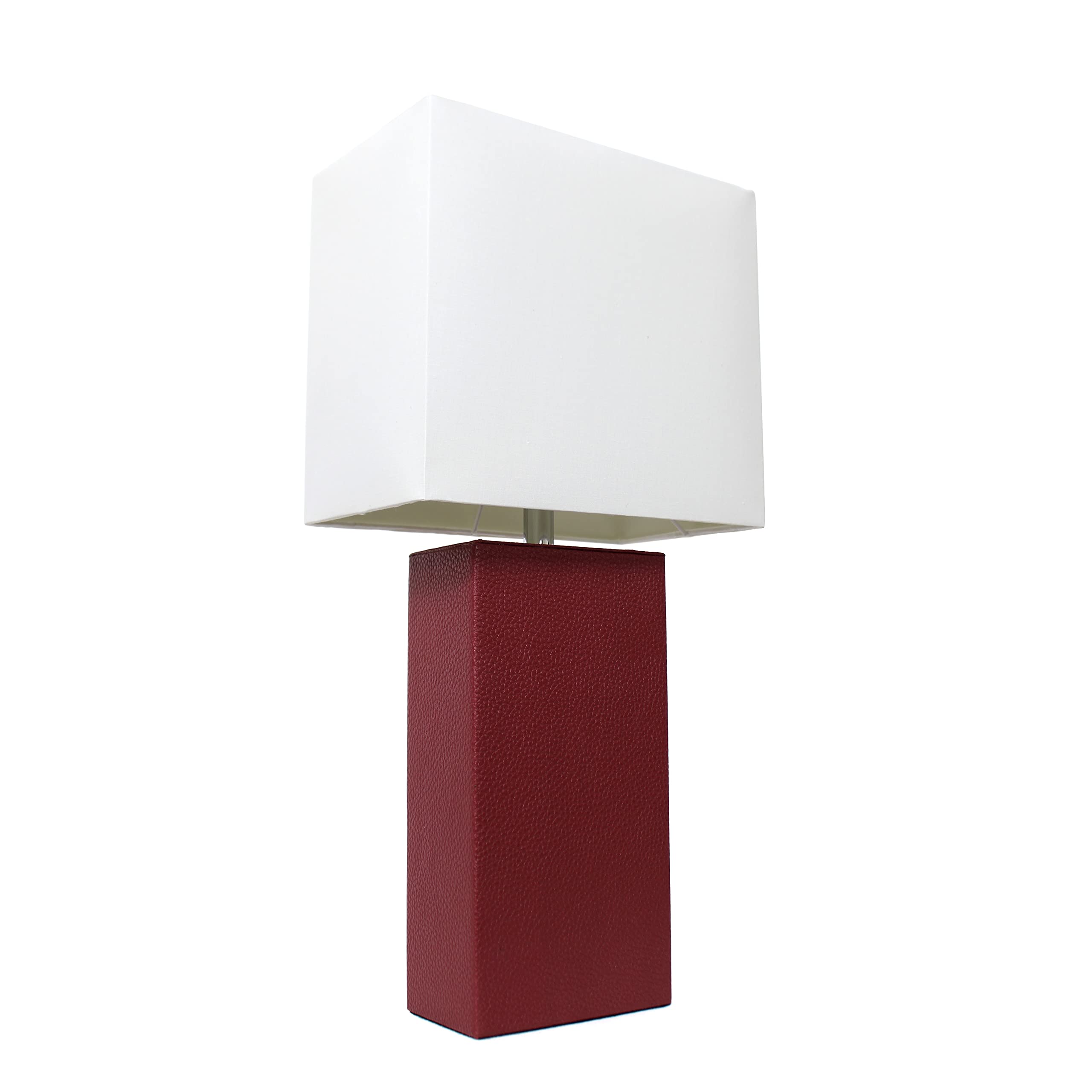 Elegant Designs Lt1025-Red Modern Leather Table Lamp With White Fabric Shade, Red (Pack Of 1)