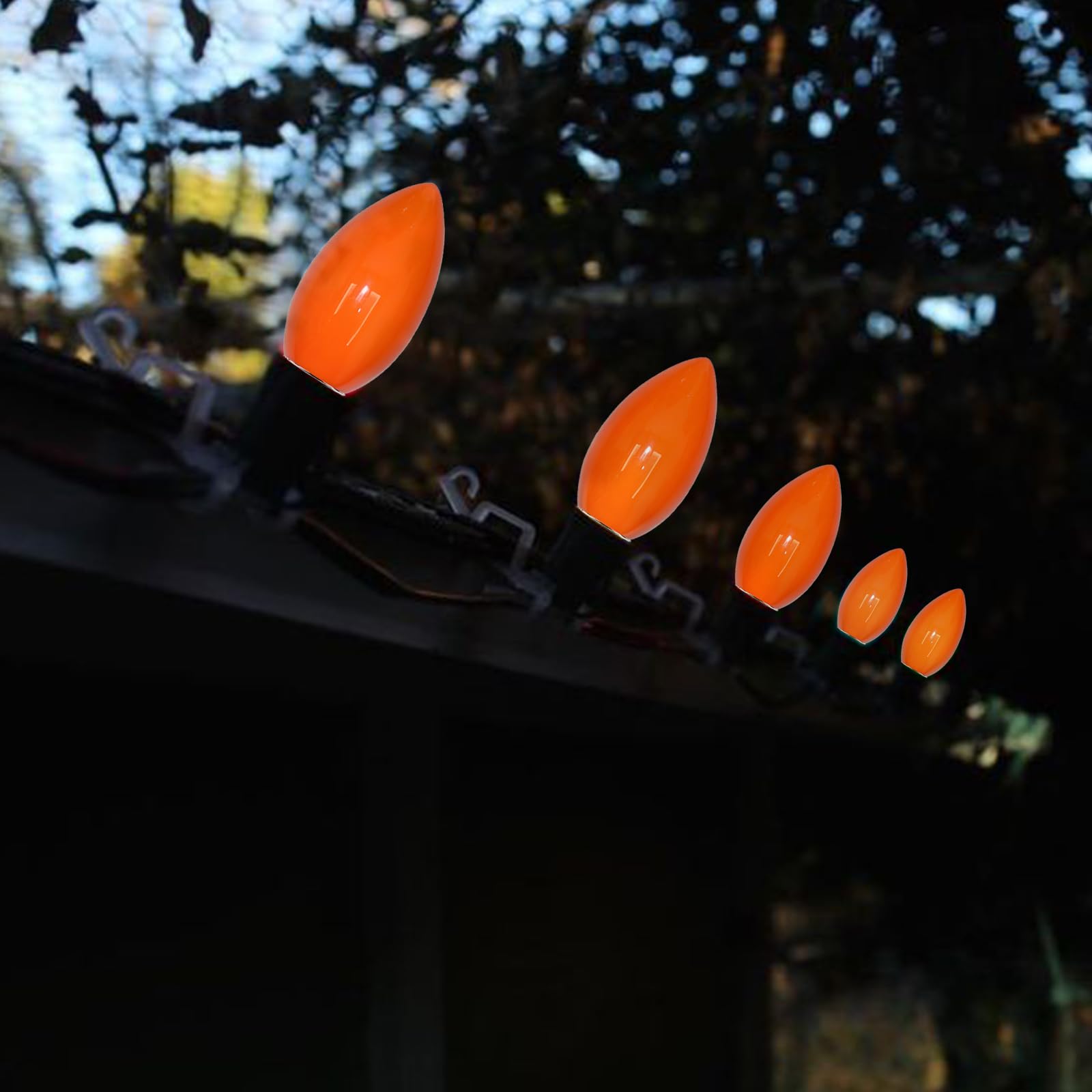 SUNSGNE C9 Orange Outdoor Halloween Night Light Bulbs, 25 Pack, E17/C9 Base, 7 Watt, Glass, Ideal for Indoor/Outdoor Use