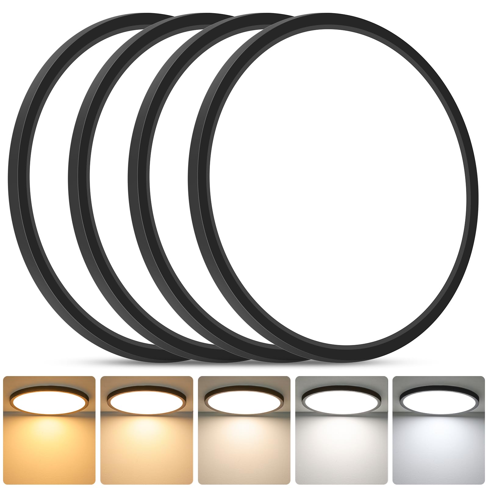 Brightever LED Flush Mount Ceiling Light Fixture, 12 Inch, Dimmable 2700K-6500K, 24W, Black, Model XD300-09, 4