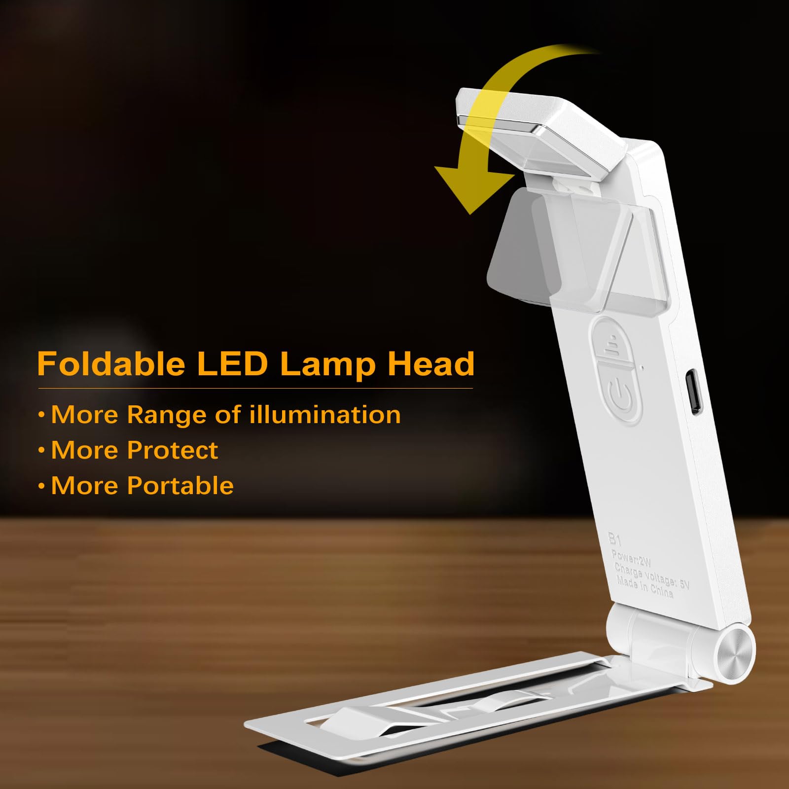 Vtiger Reading Light, Usb Rechargeable Book Light For Reading In Bed,Foldable Clip-On Led Booklight, 3 Amber Colors & 4 Brightne