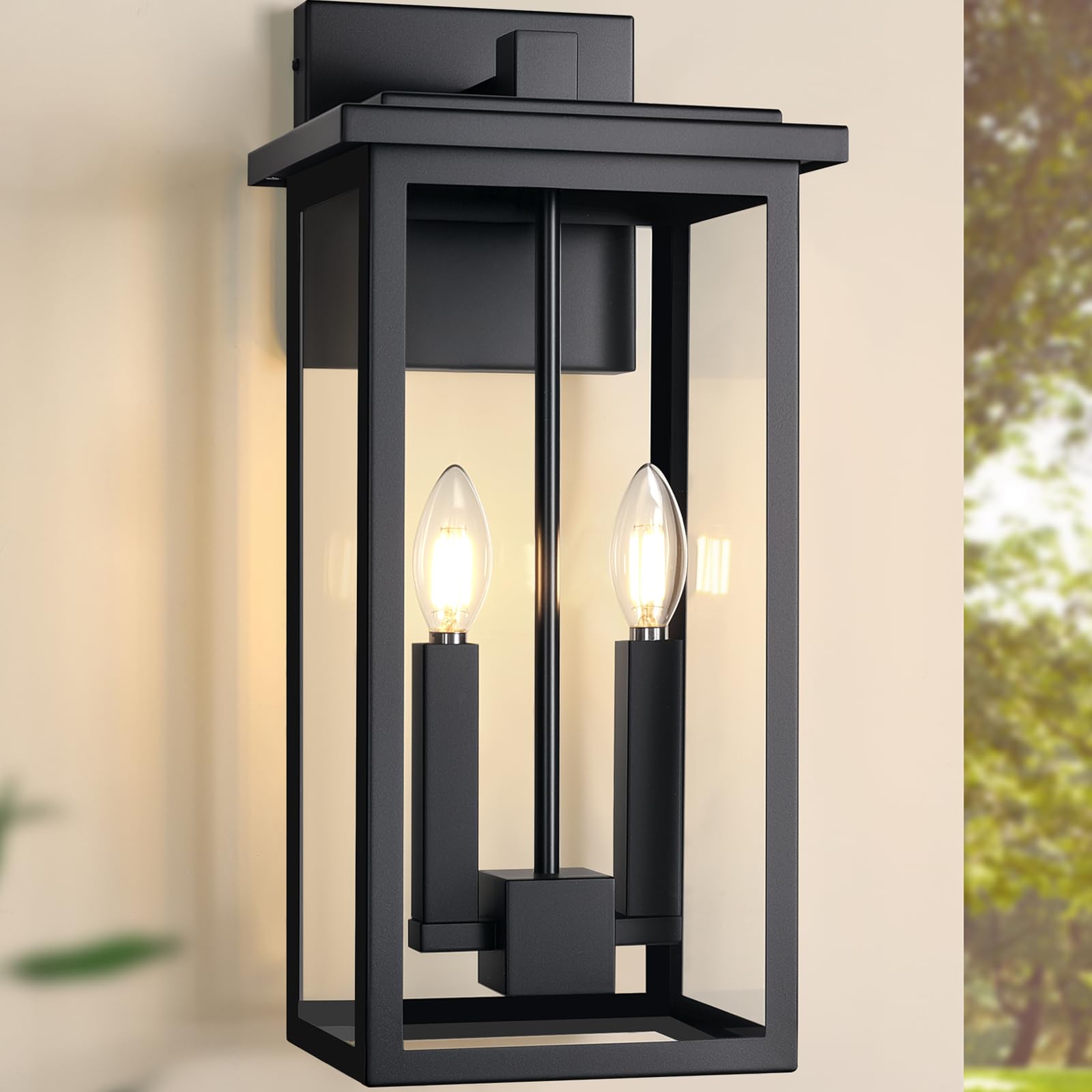 ZSMAIKU Large Outdoor Porch Light Outdoor Wall Lantern Sconce Black Exterior Light Fixtures Waterproof Outside Lights For House Garage Carriage Lights Exterior Porch With Thick Clear Glass  E12 Socket