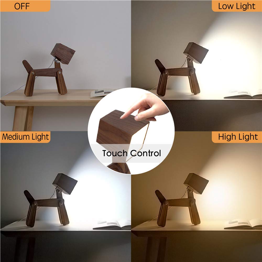 HROOME Dog Table Lamp - Dimmable Touch Control, Wood, Walnut Color, Model TLP009M-WAL, Perfect for Kids Room & Bedroom Decor