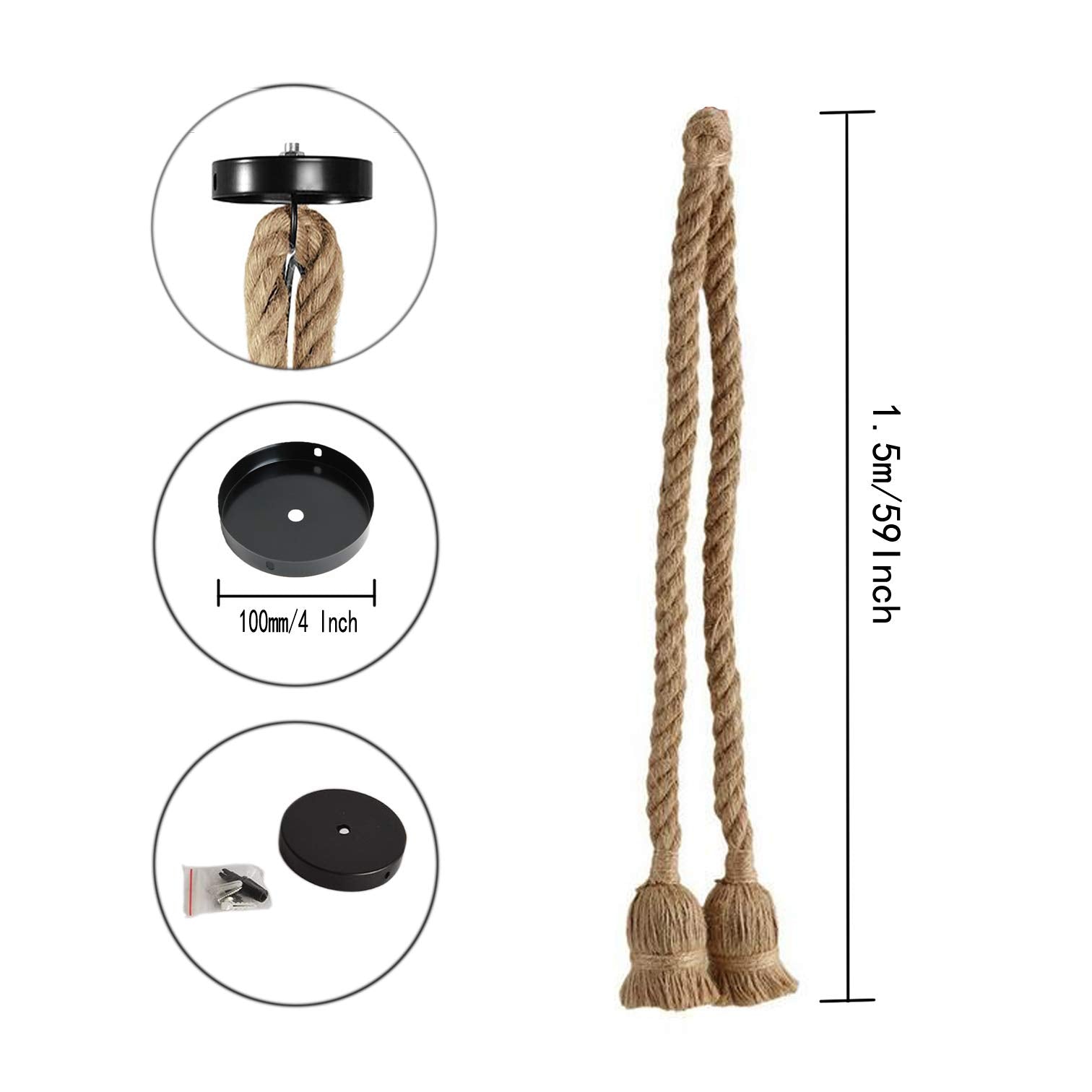 CTKcom Vintage Hemp Rope Pendant Light Fixture, 2 Heads, E26/E27 Base, Camel Color, Retro Style for Dining Hall, Restaurant, Bar