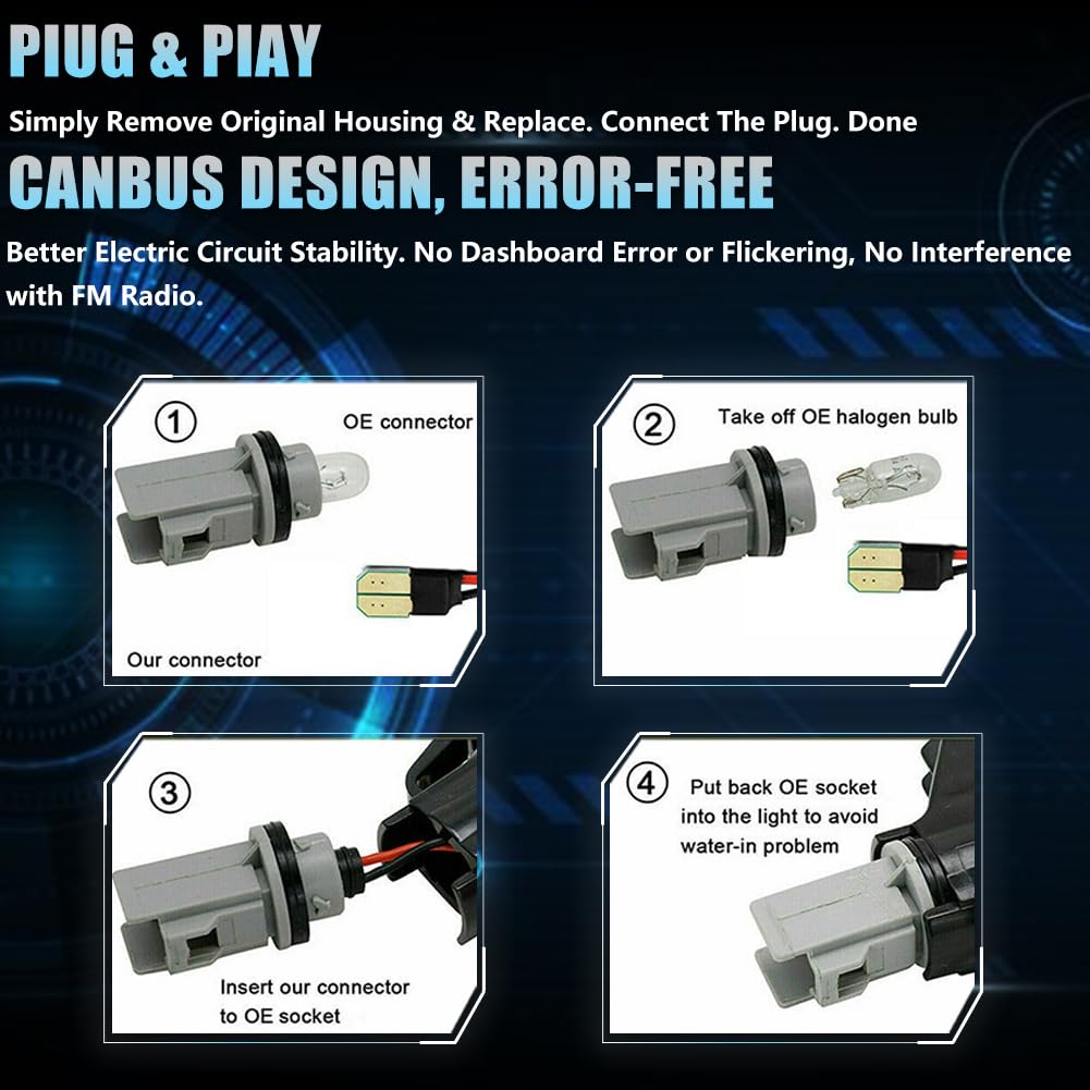 VANKUB LED License Plate Light, Chrome Housing, 6000K Xenon White, Compatible with Chevy Silverado, GMC Sierra, 2 PCS