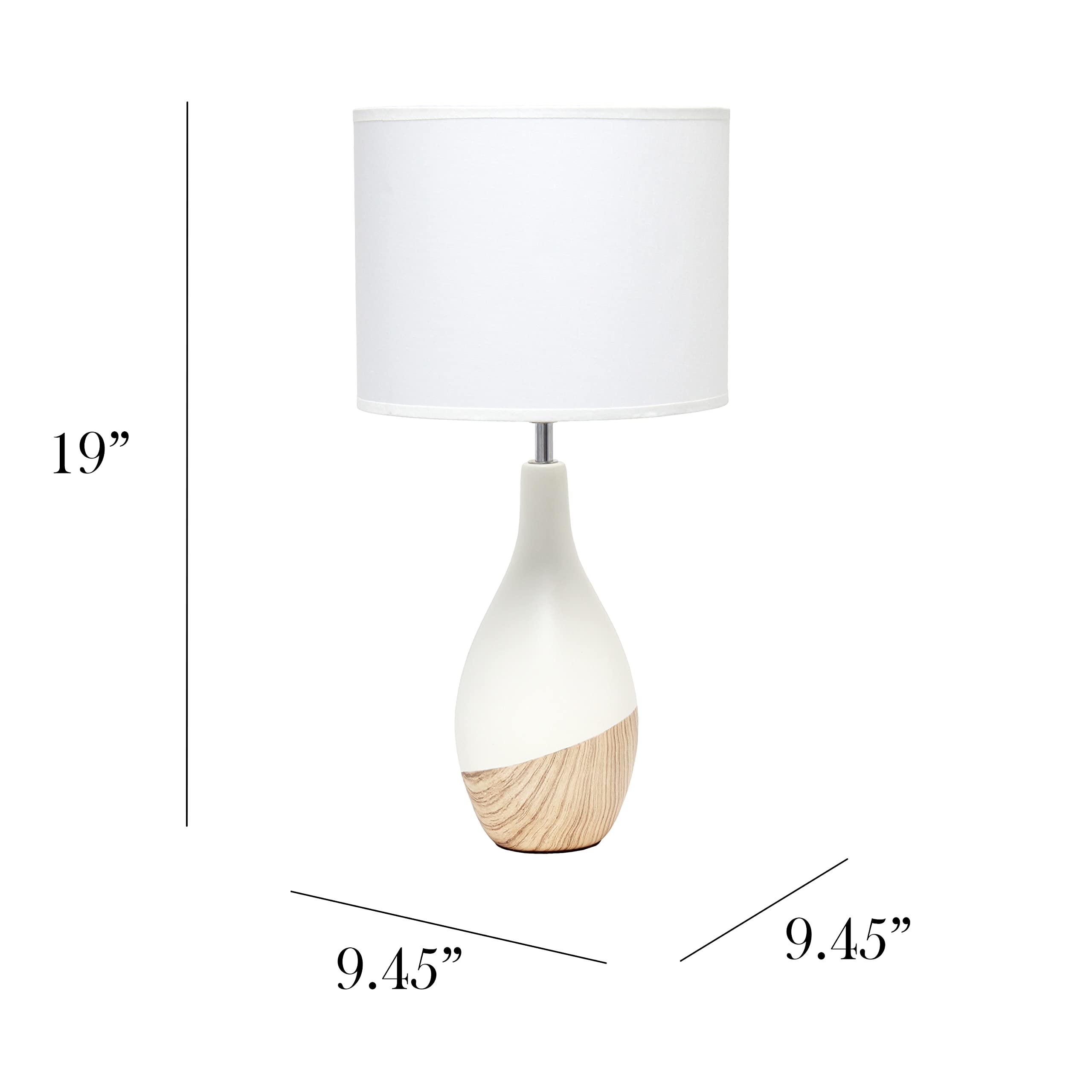 Simple Designs LT1118-LWD Oak Color Bedside Table Lamp, Off White Fabric Shade, 9.45inL x 9.45inW x 19inH