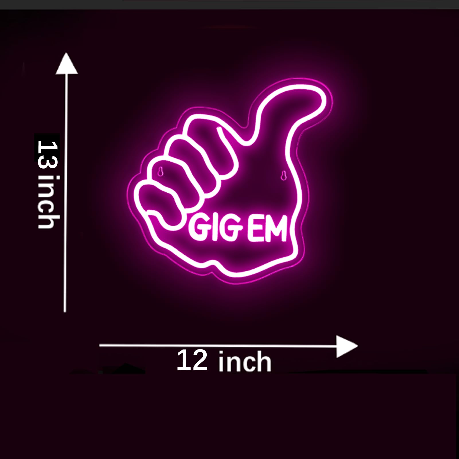 Texas Led A&M Aggies Thumbs Up Gig Em Neon Light For Wall Decor Hand Neon Light Statues Fingers Signs Bedroom Man Cave Dorm Texas University Decor Gifts(Pink)