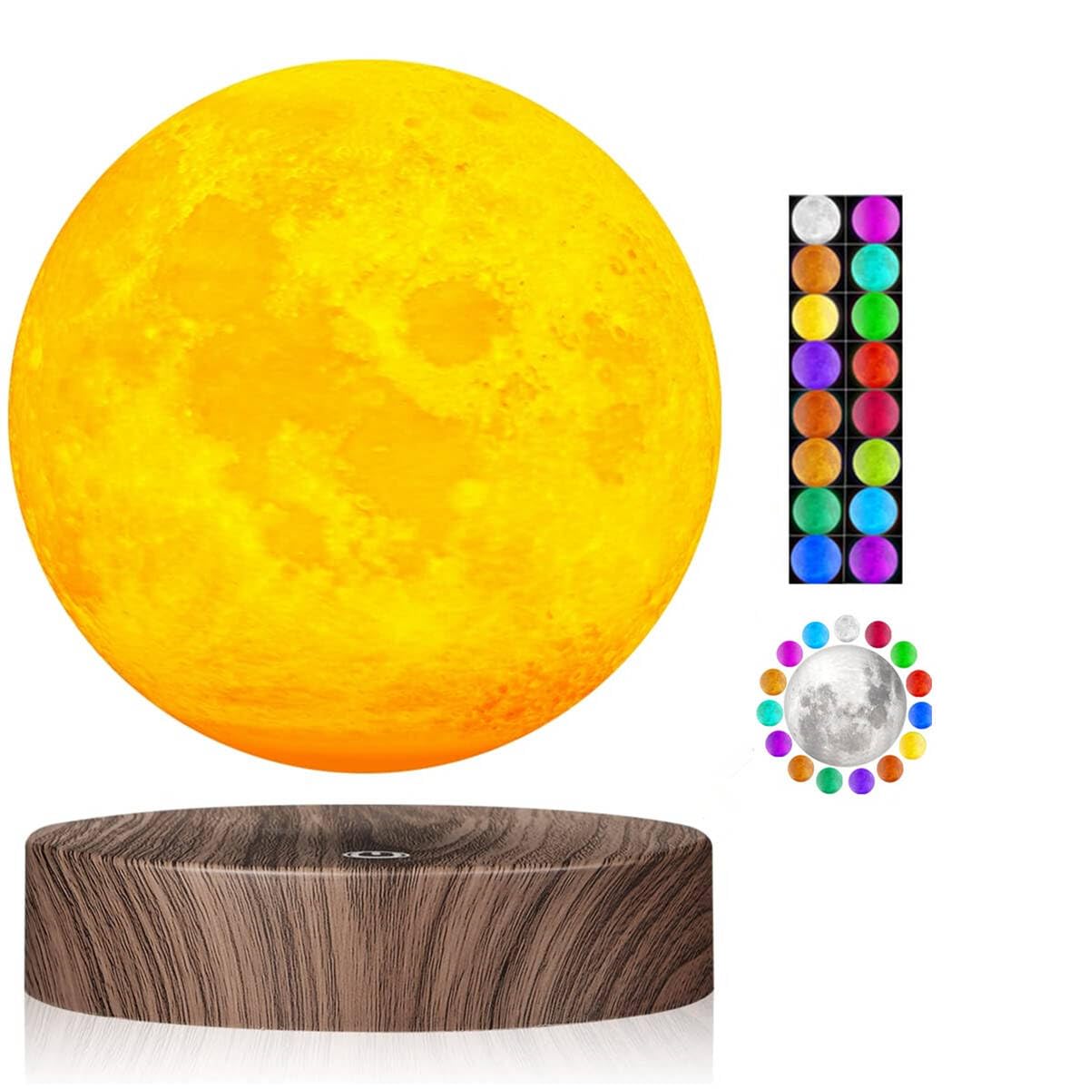 VGAzer Levitating Moon Lamp Floating and Spinning in Air Freely with Elegant Faux Wooden Base and 3D Printing LED Moon Light for Unique Gifts Room Decor Night Light Office Desk Tech Toys
