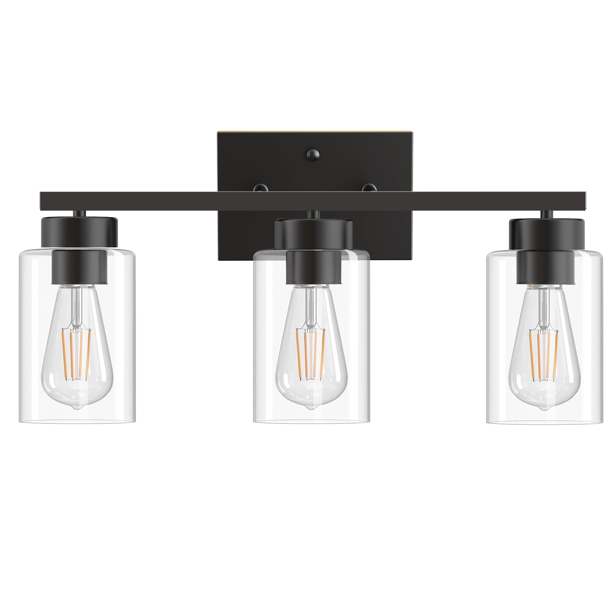 Partphoner 3-Light Bathroom Light Fixtures  Matte Black Vanity Light With Clear Glass Shade  Modern Wall Sconce For Mirror Bedroom Living Room Hallway Lighting