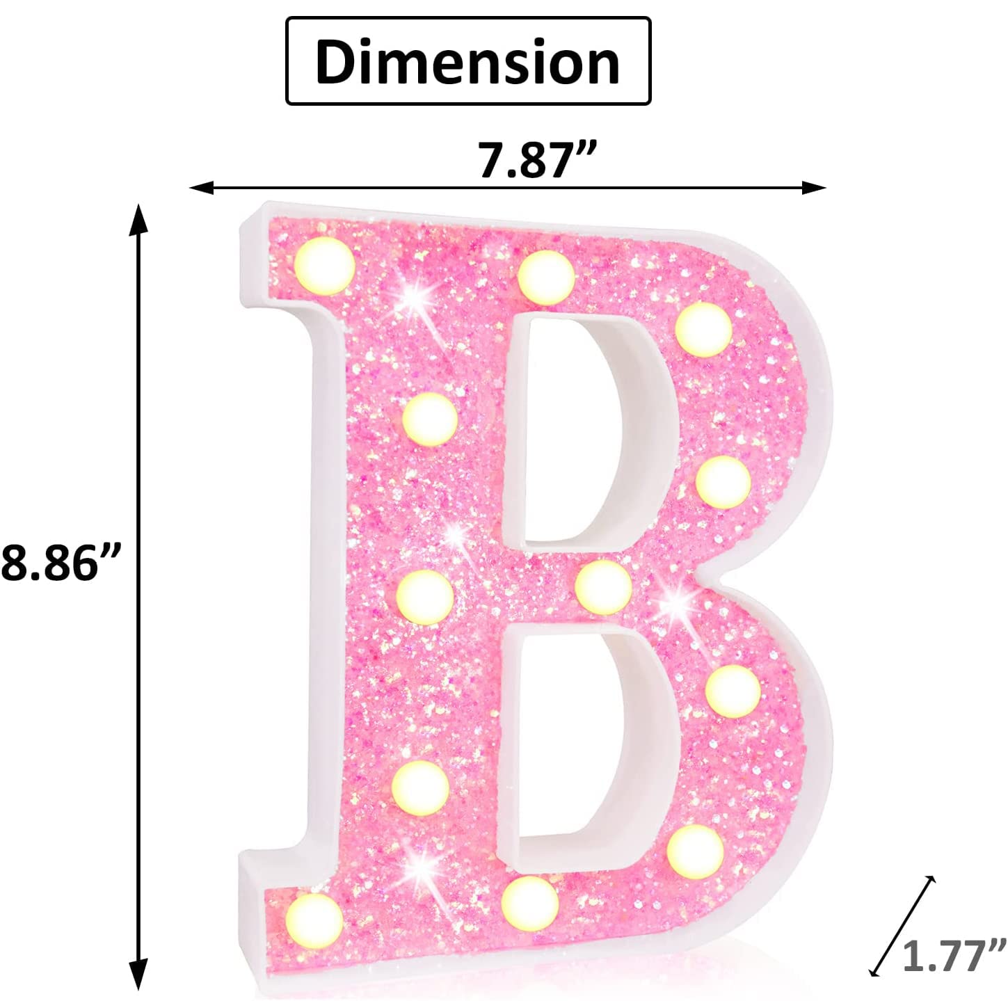 Elnsivo Pink Led Marquee Letter Lights, Glitter Alphabet Sign, Battery Powered Night Light For Girls Bedroom, Party & Home Decor
