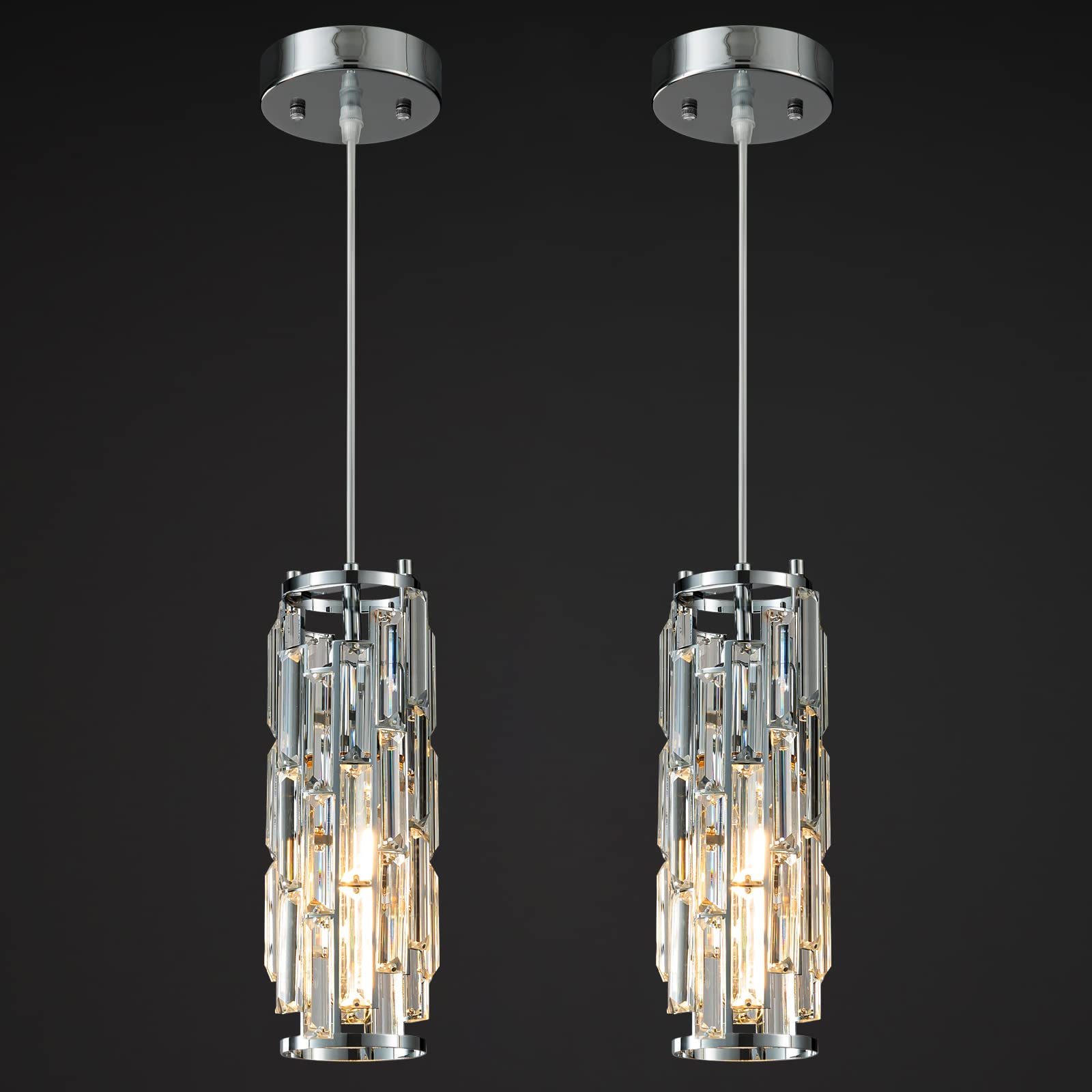 Lmqnine Chrome Pendant Lights 2-Pack Mini Crystal Chandelier For Kitchen Island & Dining Room