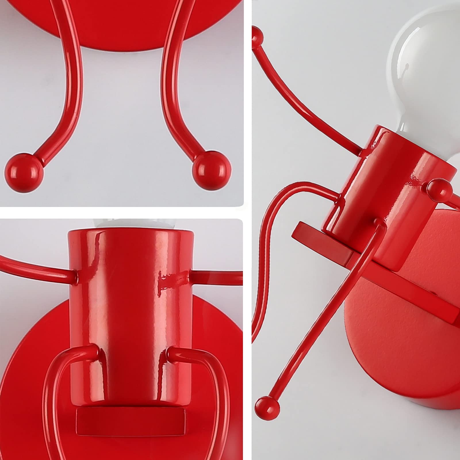 Southpo Mini Wall Light Fixture Baking discomfort-reducingt Creative Little People Wall Lamps Bedroom Decoration Metal Bedside Lamp Modern Children Cartoon Doll Wall Sconces Gift Led Lighting Indoor E26 Base (Red)