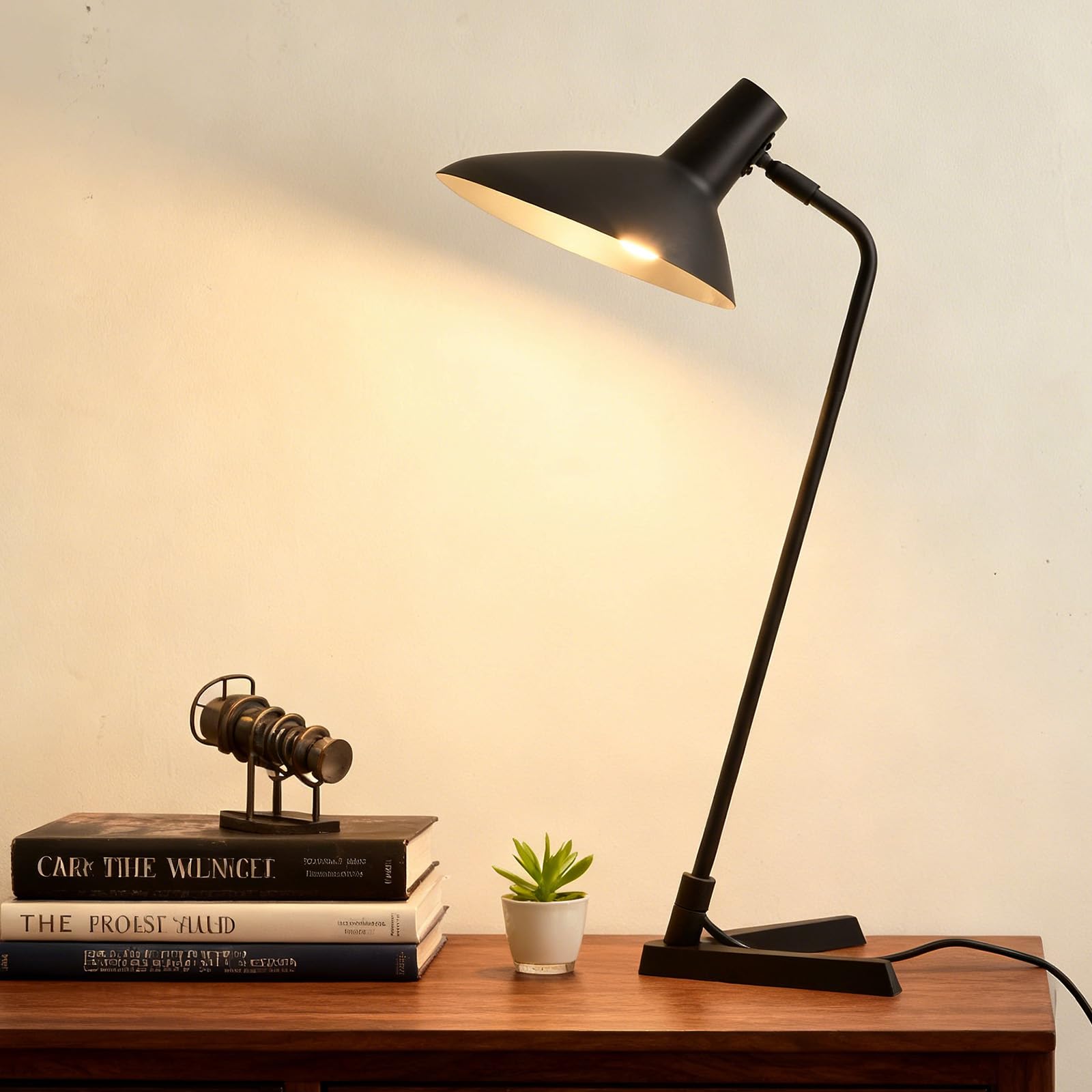 PSDSSHIIS Industrial Desk Lamp Metal Modern Table Lamp 22   Adjustable Neck (4000K) with Adjustable Switch  Ideal for Office Desk Bedroom Bedside Lamps Study Room Living Room Side Table (Sand Black)