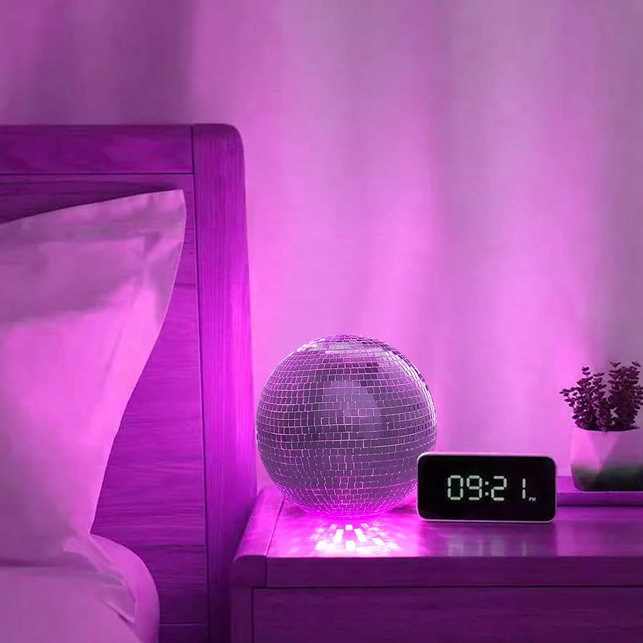 IJG Silver Disco Ball with RGB Lights, 6 Inch Plastic Mirror Ball, Home Art Decoration, Bar Ornament