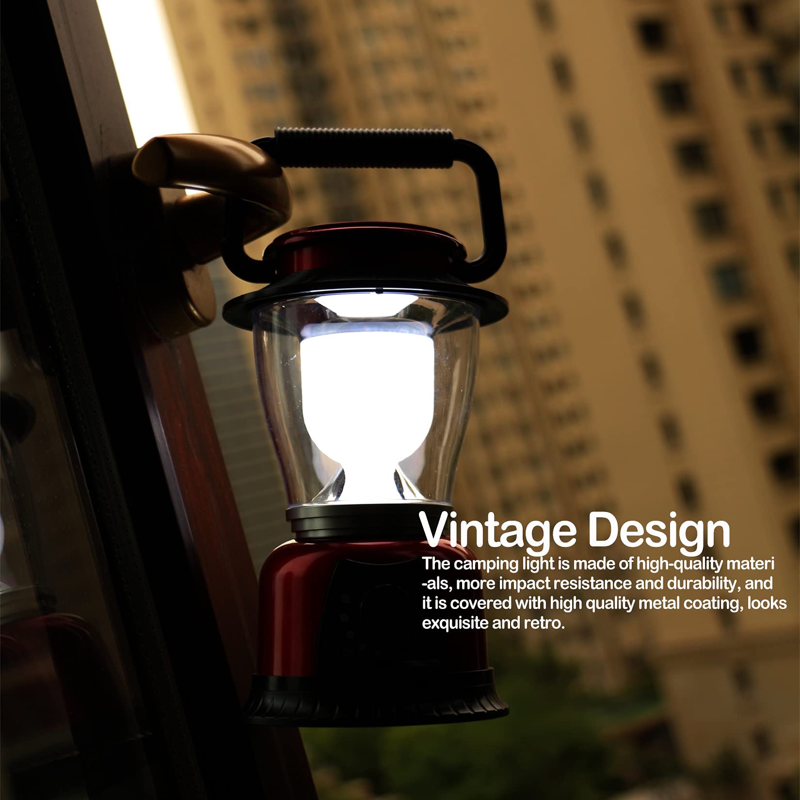 FANT.LUX LED Camping Lantern - Dimmable COB Light, Battery Powered, Model NBMD122, Red-2 Pack