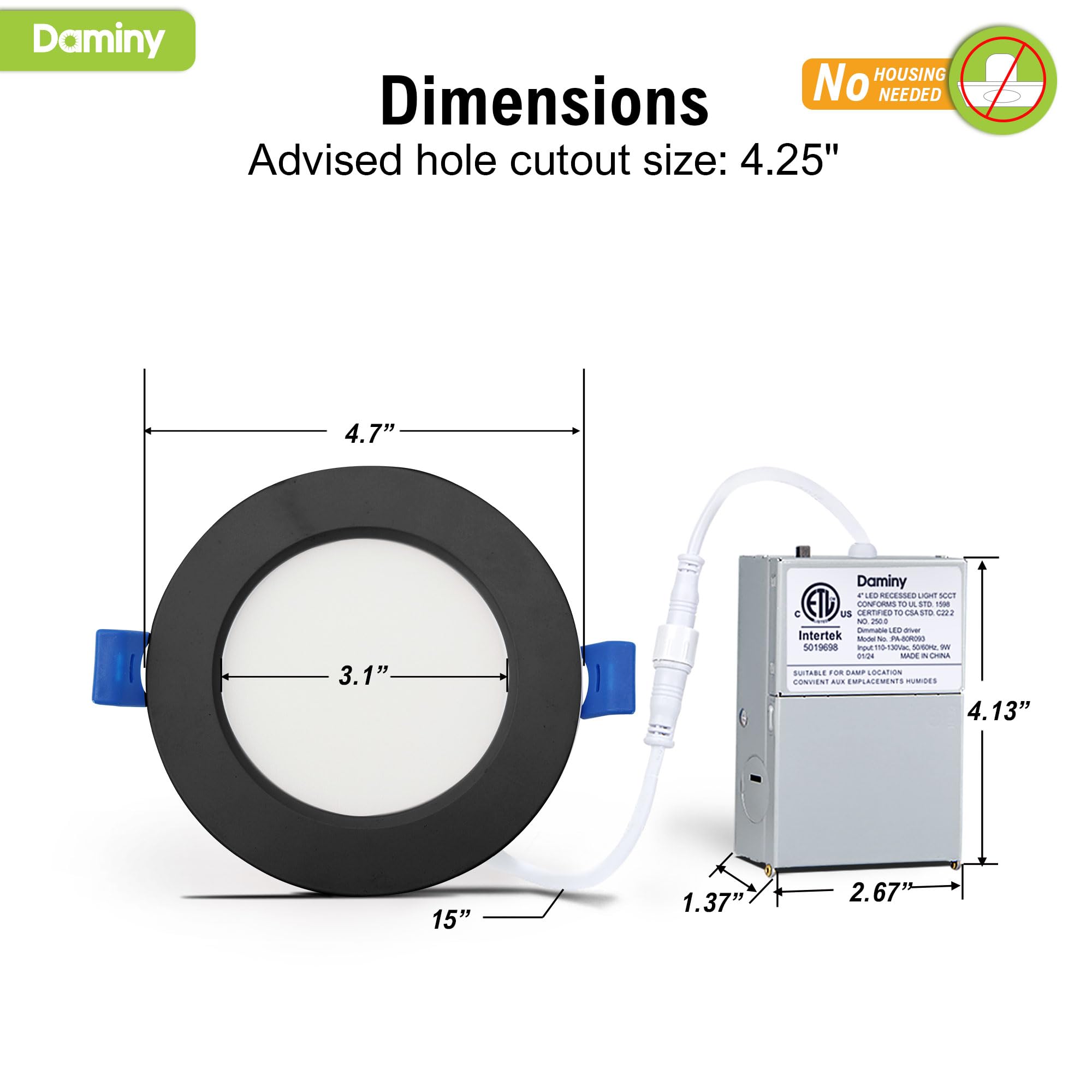 Daminy 24 Pack 4 Inch Black Led Recessed Lighting With Junction Box 5Cct Ultra-Thin Recessed Light 7W 700Lm  Dimmable Canless Wafer Ceiling Light  High Brightness - Etl