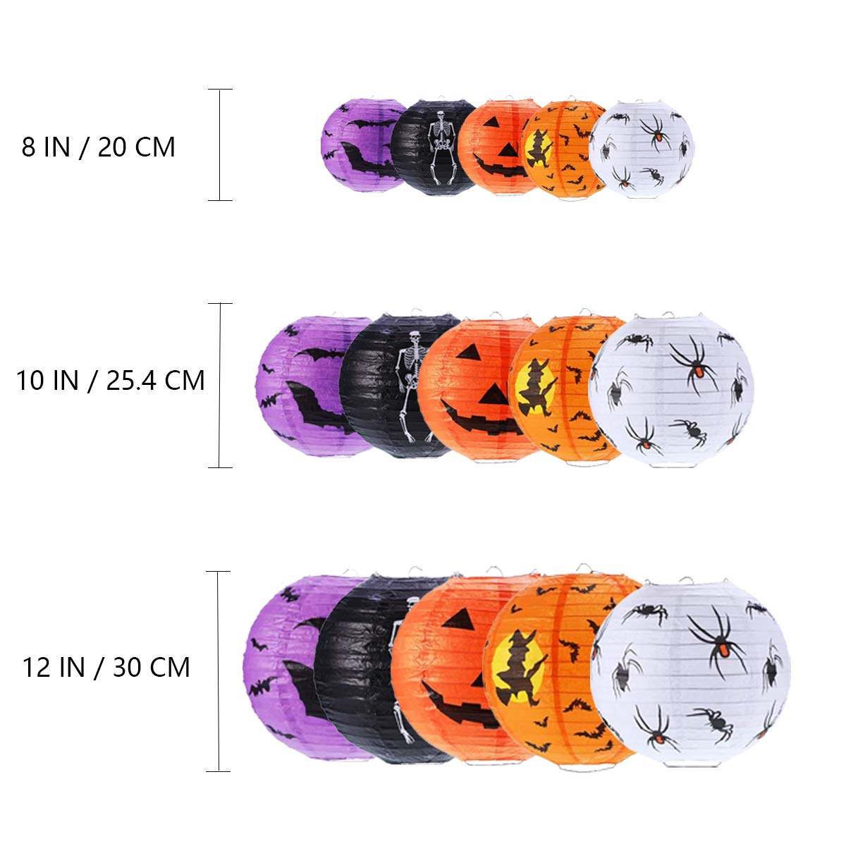 15 Pcs Halloween Pumpkin Paper Lantern Jack-O-Lantern, Spider Bat Skeleton Pumpkin Lanterns For Halloween Party Weddings Garden Bedroom Bar Indoor Outdoor Decoration, 3 Sizes