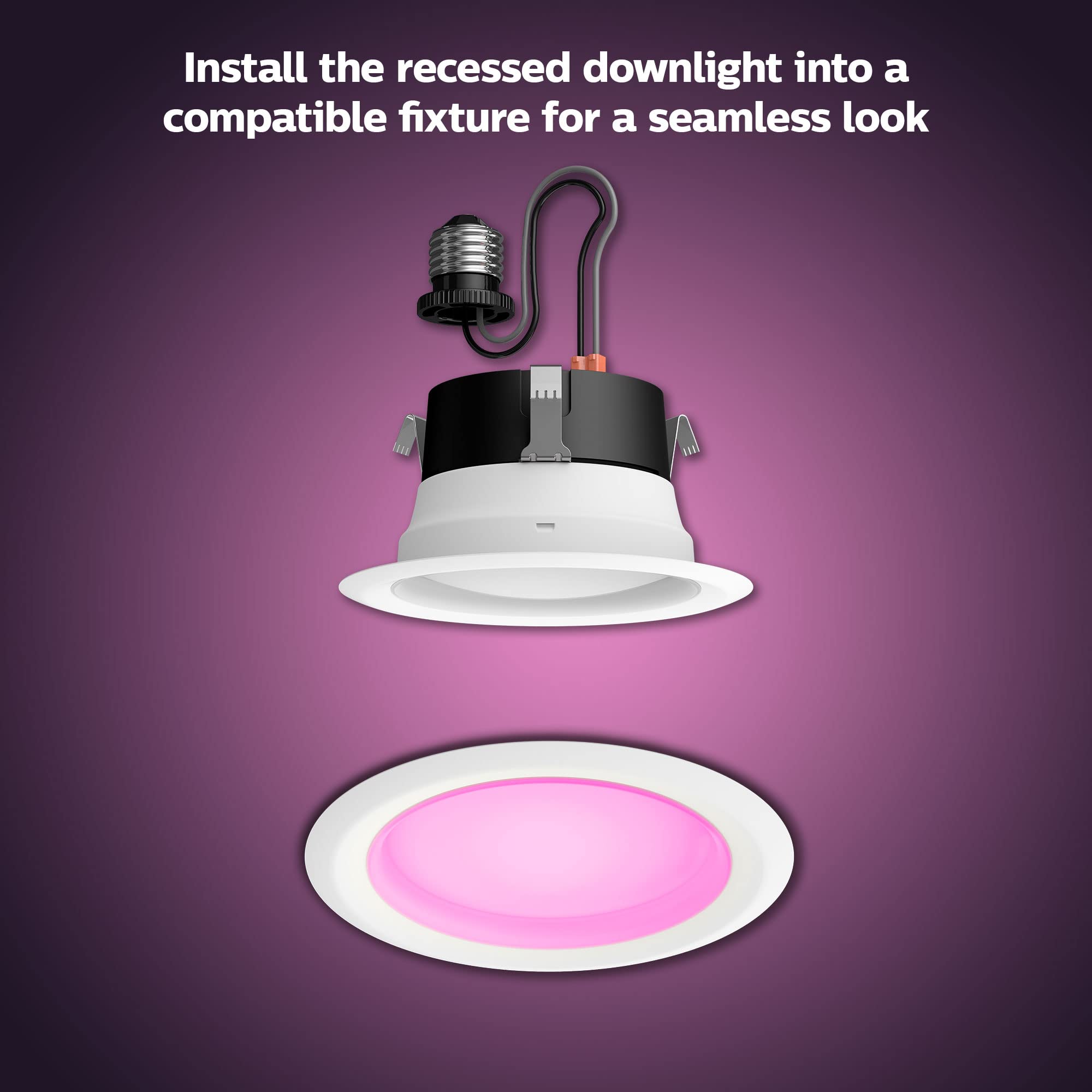 Philips Hue White And Color Ambiance Extra Bright High Lumen Dimmable Led Smart Retrofit Recessed 4" Downlight Compatible With Amazon Alexa Apple Homekit And Google Assistant