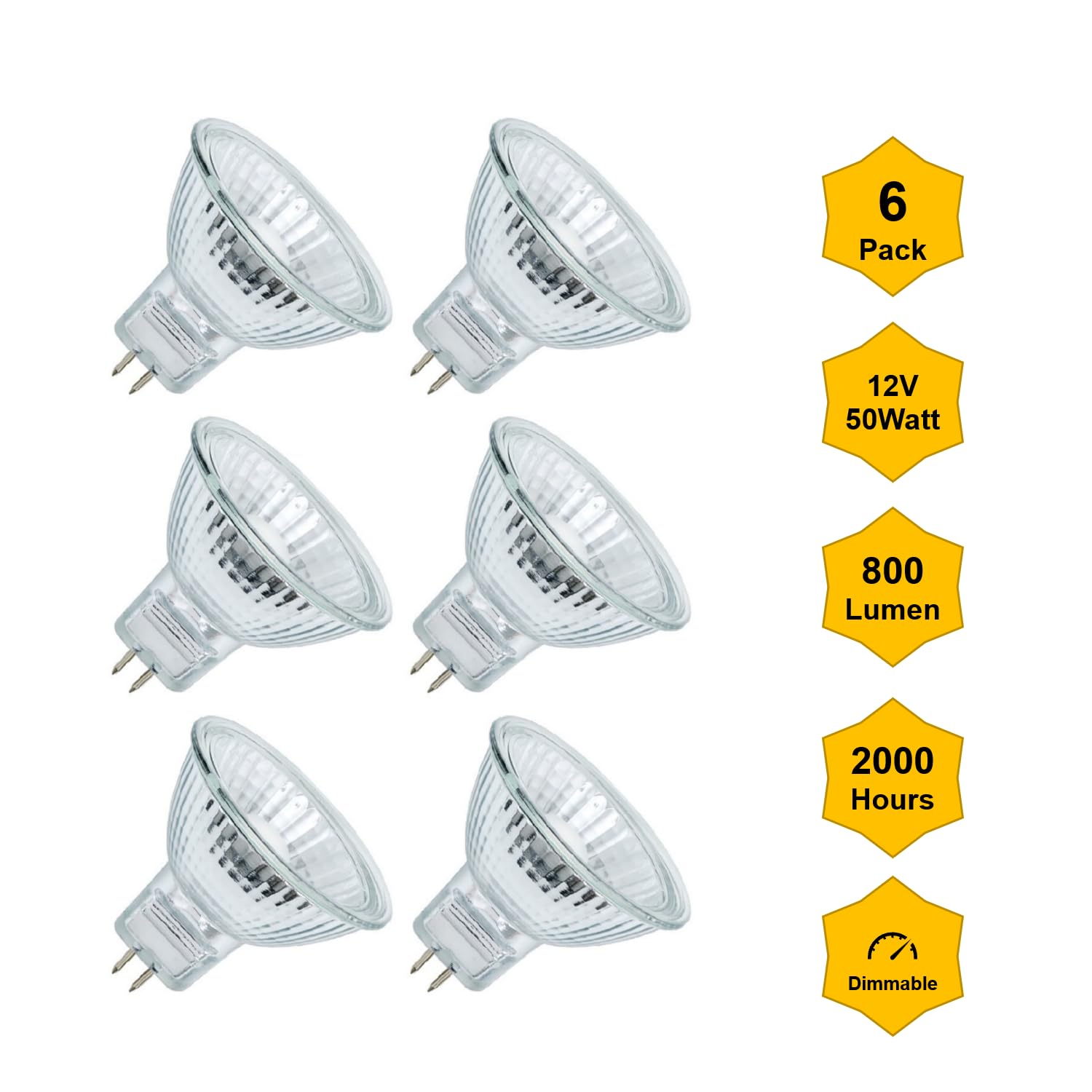 Phoenimax 6Pcs Mr16 12V 50W 800Lm Halogen Bulb Gu5.3 Exn Professional Quartz Dichroic Reflector Uv Stop Tempered Glass Cover Dim