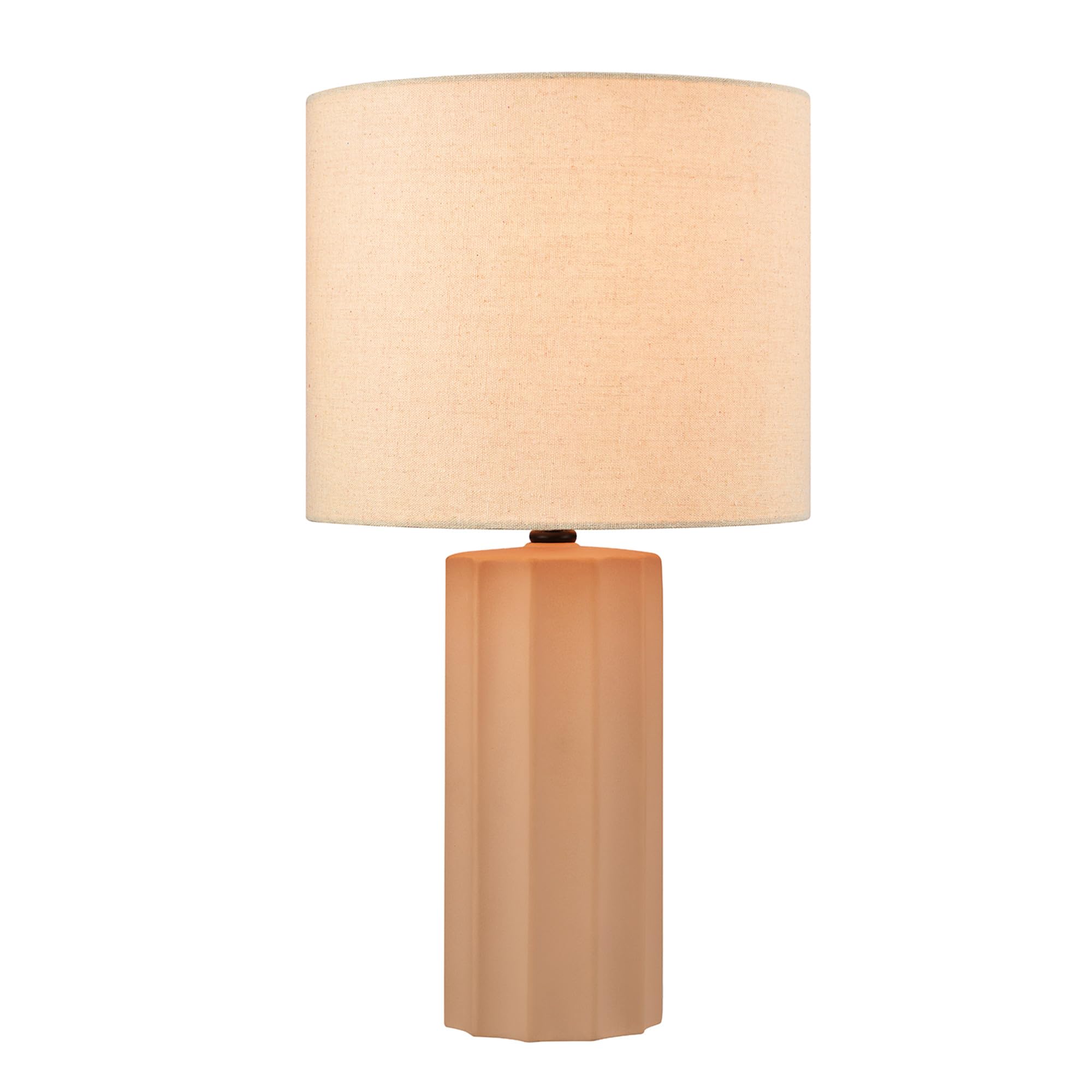 Globe Electric 20in Ribbed Ceramic Table Lamp, Matte Terracotta, White Linen Shade, Model 61000062