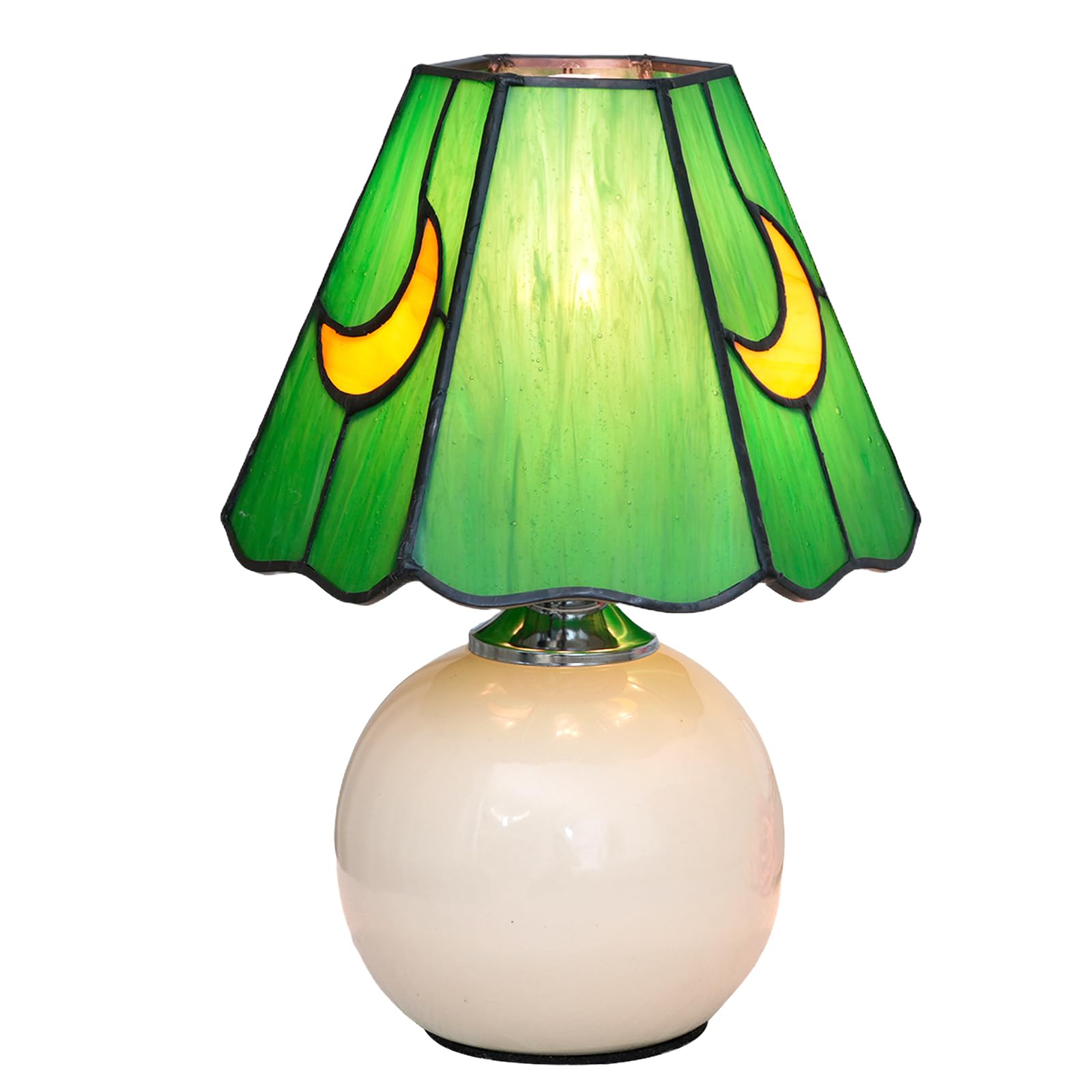 KIPHEPI Tiffany Stained Glass Mushroom Lamp, Small Bedside Table Light, Green, Model OFU1205