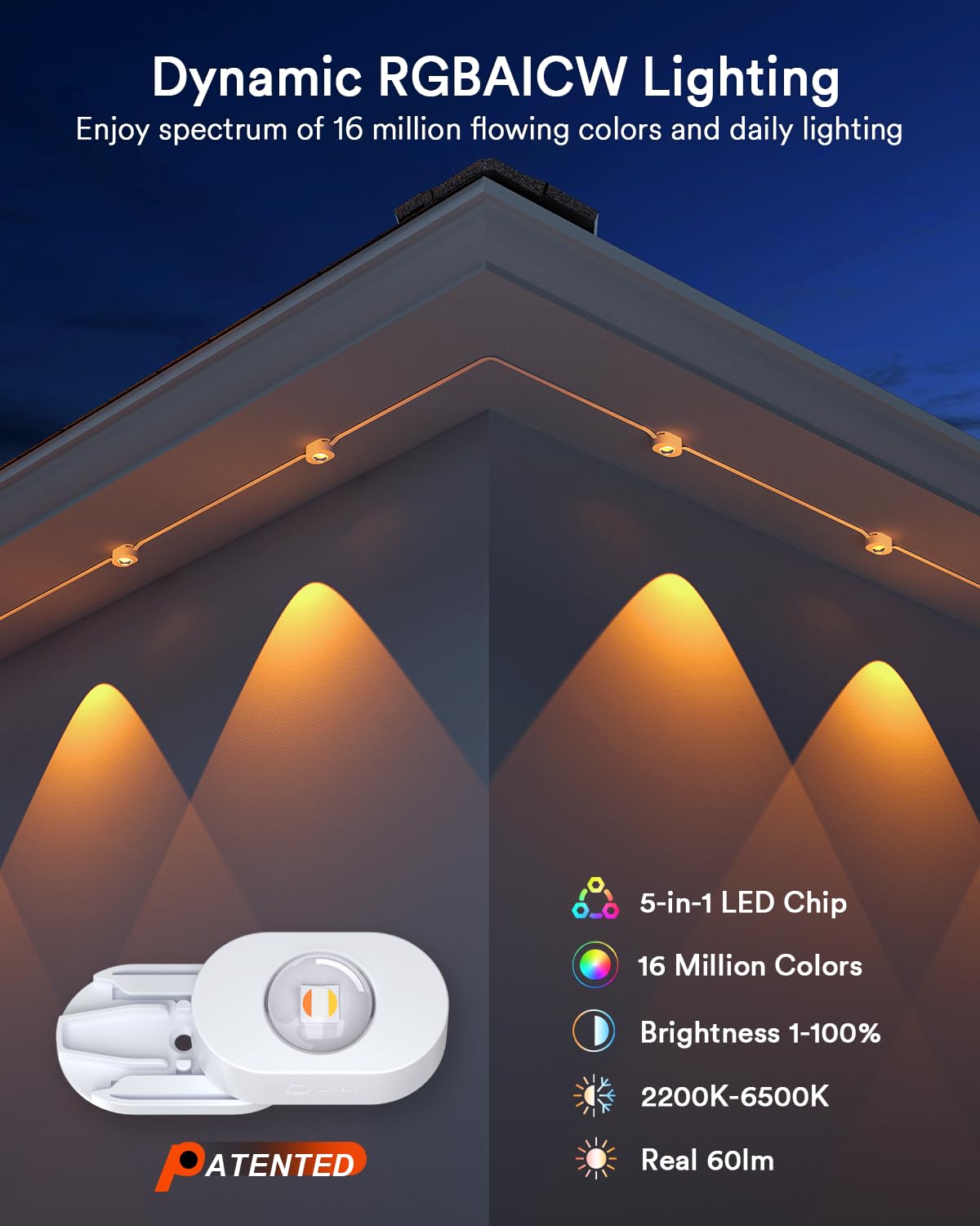 Lumary Smart Permanent Outdoor Lights 2 With Remote & Slide-Base  50Ft With 30 Rgbaicw Leds 1800Lm For Daily & Accent Lighting  Work With Alexa Google  110+ Scene For Halloween Christmas Decor  White