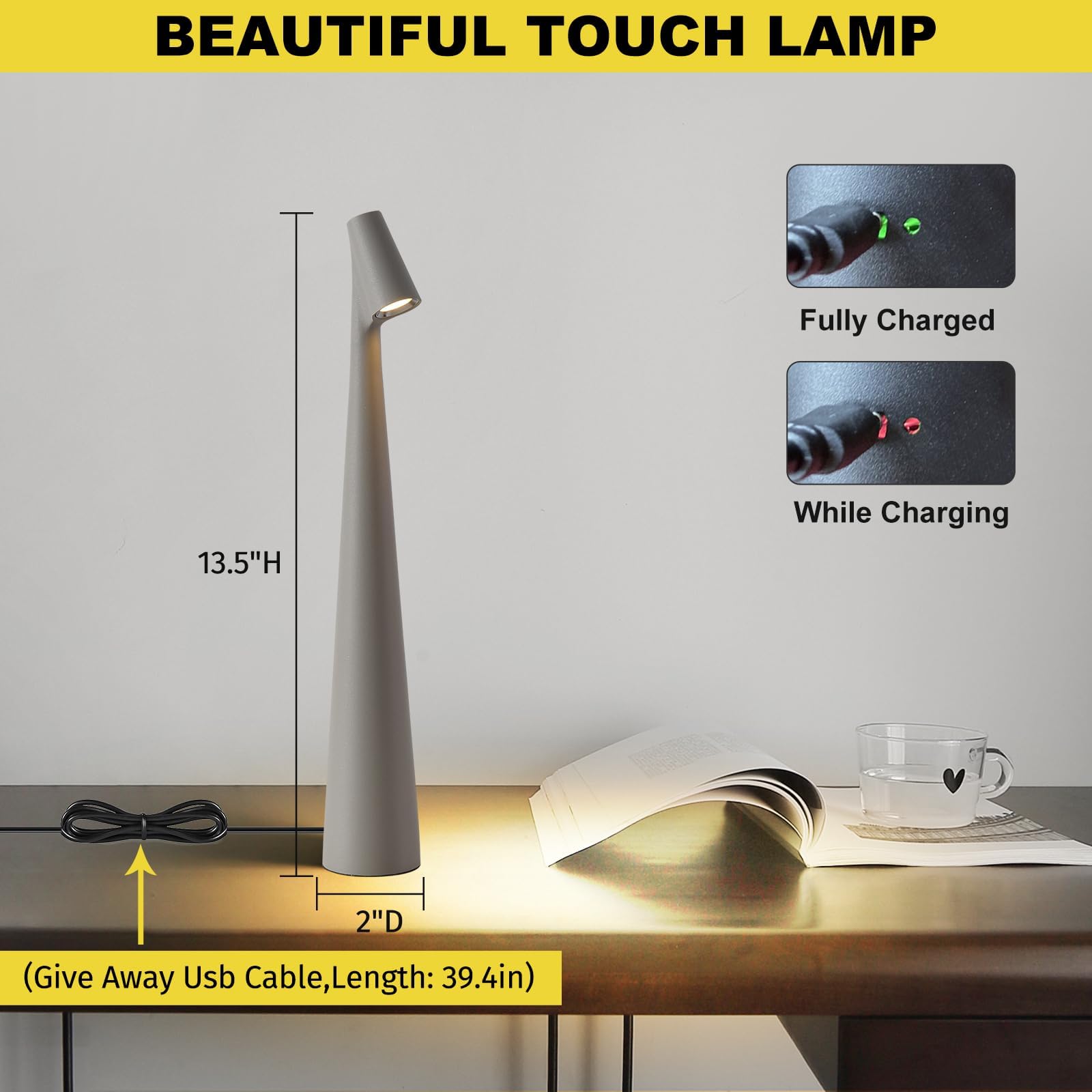 Hebangya Cordless Small Table Lamps Set Of 2,3 Levels Brightness Portable Desk Lamp,Rechargeable Battery Lights For Outdoor, Res