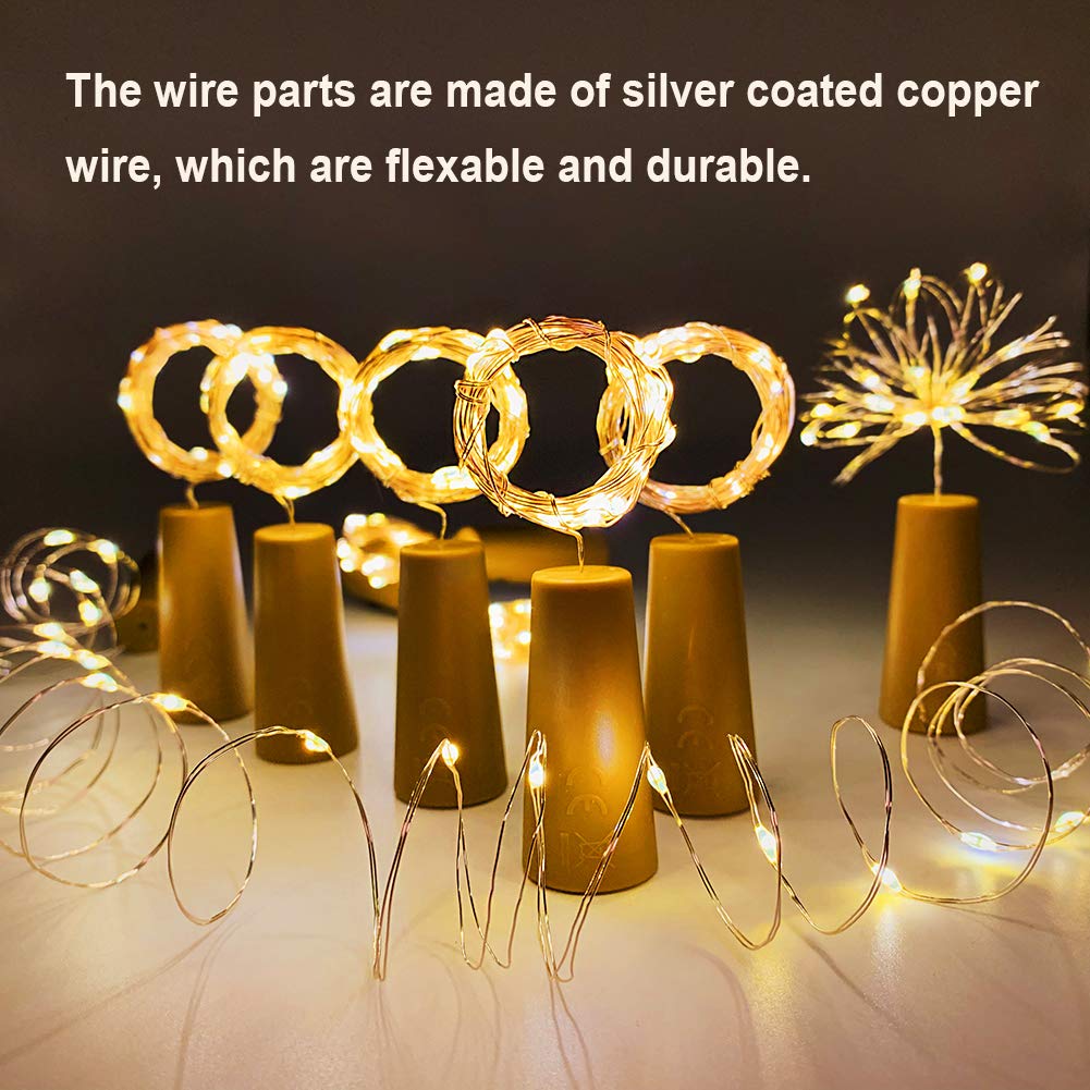 MUMUXI Wine Bottle Lights - 10 Pack, Warm White, 3.3ft, 20 LED, Silver Coated Copper Wire, Perfect for Indoor/Outdoor Decor