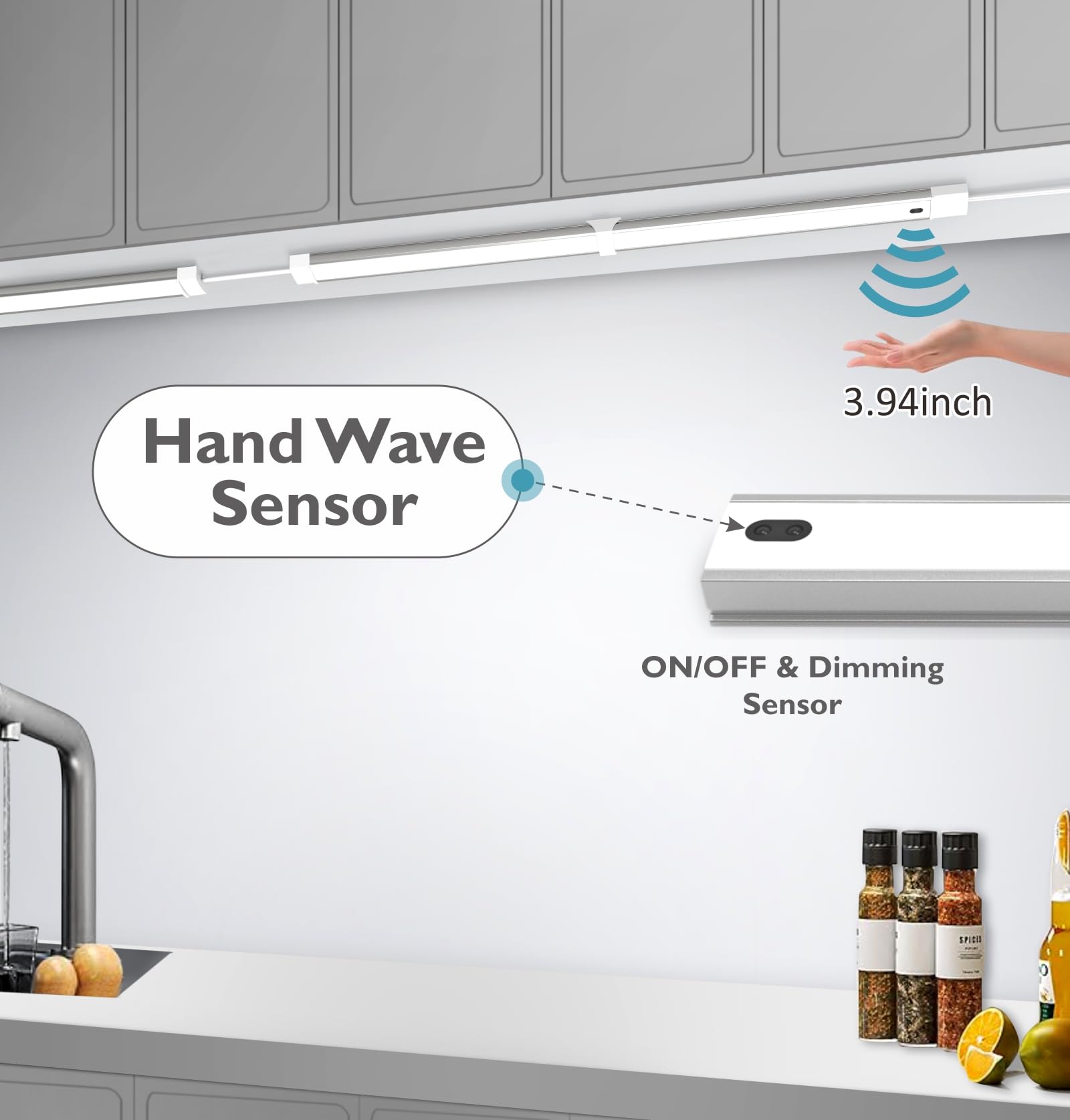 Leetdud Motion Activated Under Cabinet Lights Plug In,16 Inch 4 Pcs Hand Wave Motion Sensor On/Off Dimmable, Ultra Thin 4000K Li