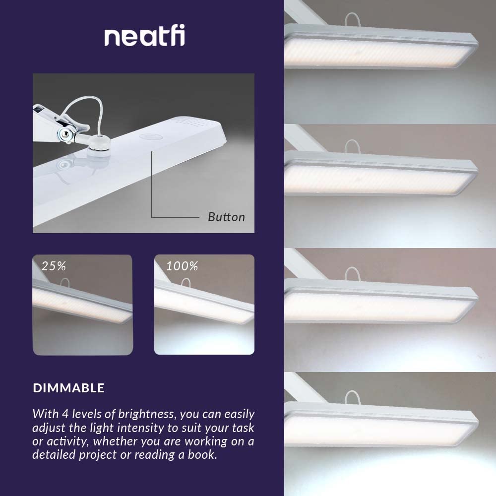 Neatfi XL LED Task Lamp, 2500 Lumens, 30W, 22-Inch, Eye-Caring, White, Model 9505LED-30-C, Desk Light with