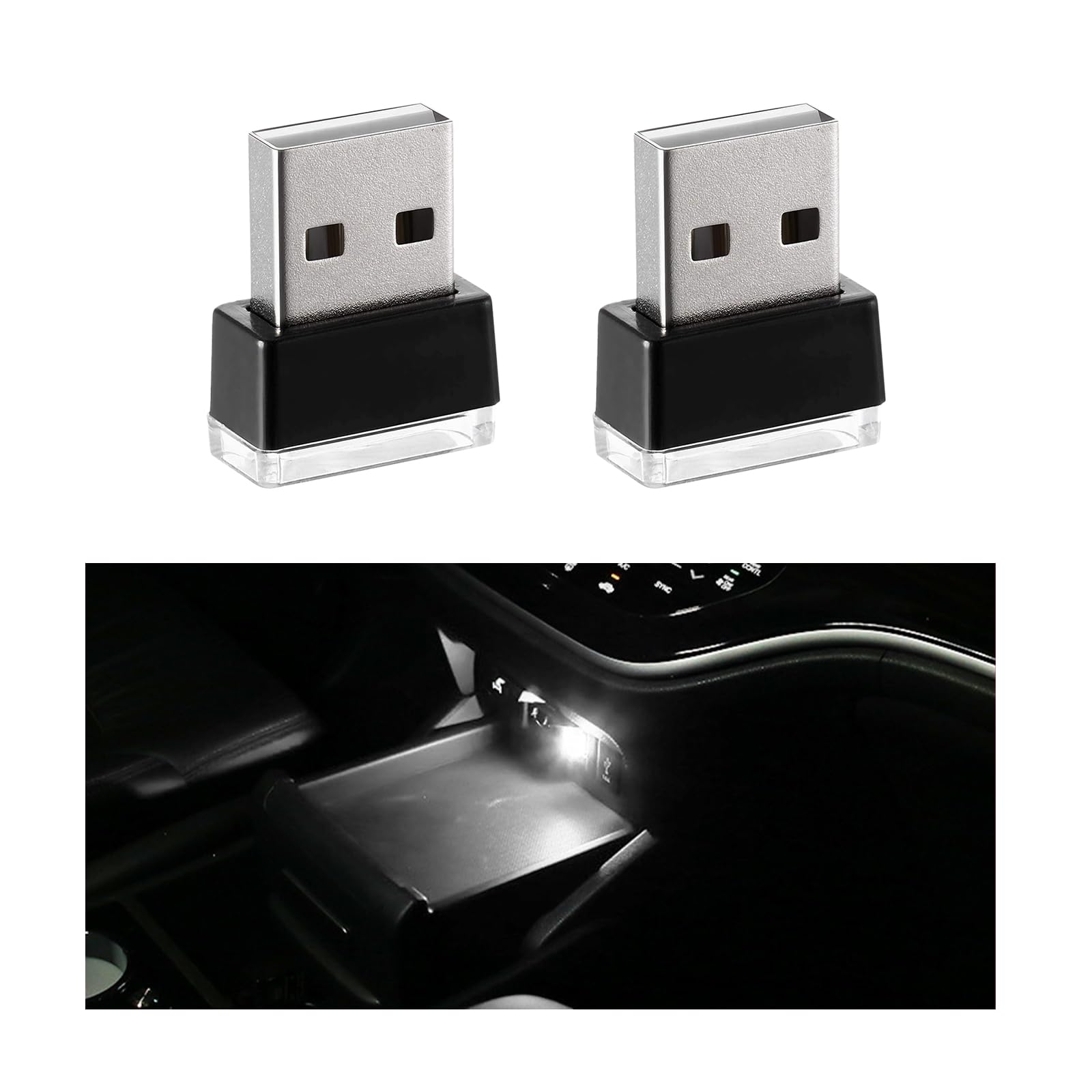 Sylvil 2 Pcs Usb Led Car Interior Atmosphere Lamp  Portable Mini Led Night Light  Plug-In Usb Interface Trunk Ambient Lighting Kit  Universal Interior Car Accessories (White)