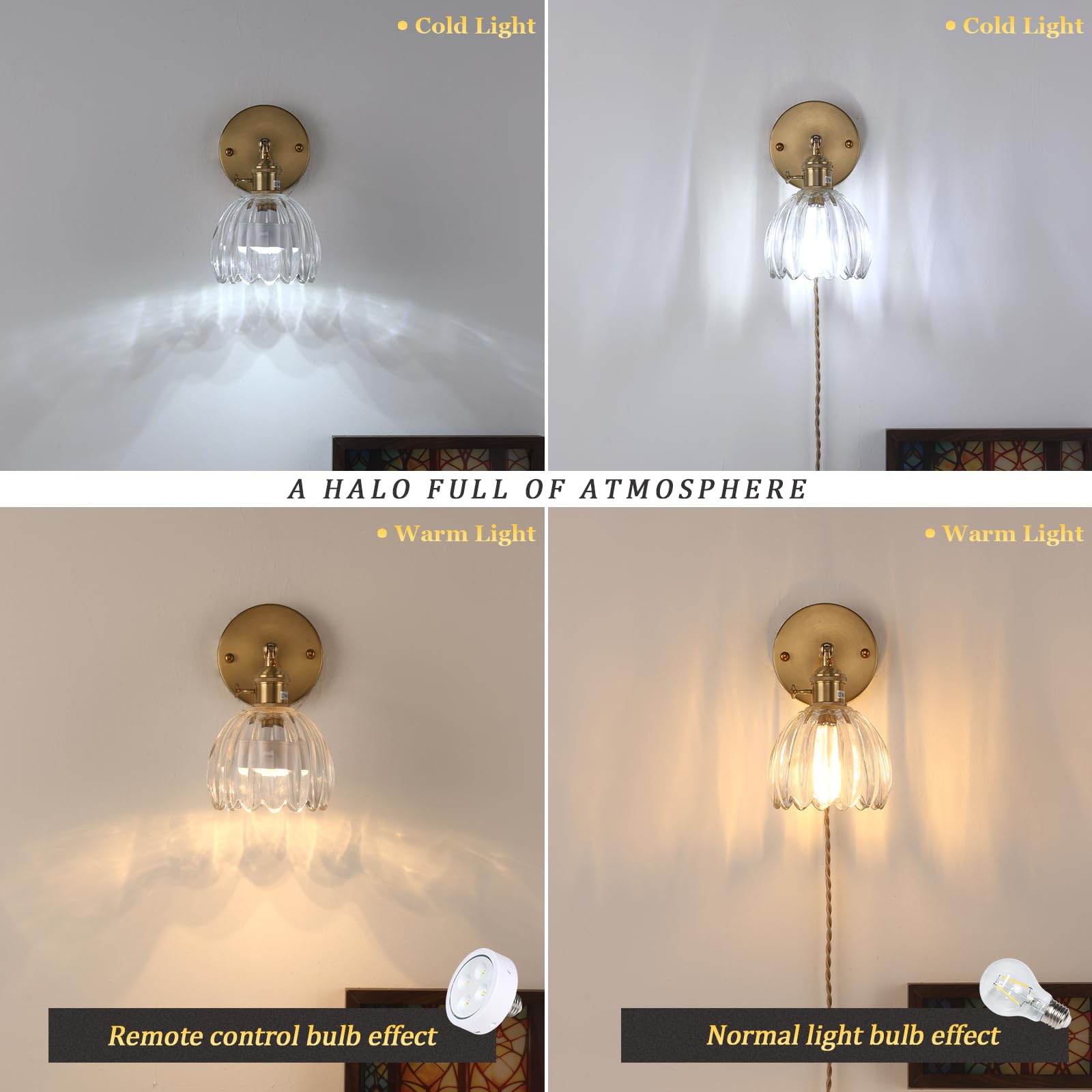 Shenmoyl Wall Sconce, Transparent Tulip Glass Lampshade, Plugin Size, Clear, Model 1-9336