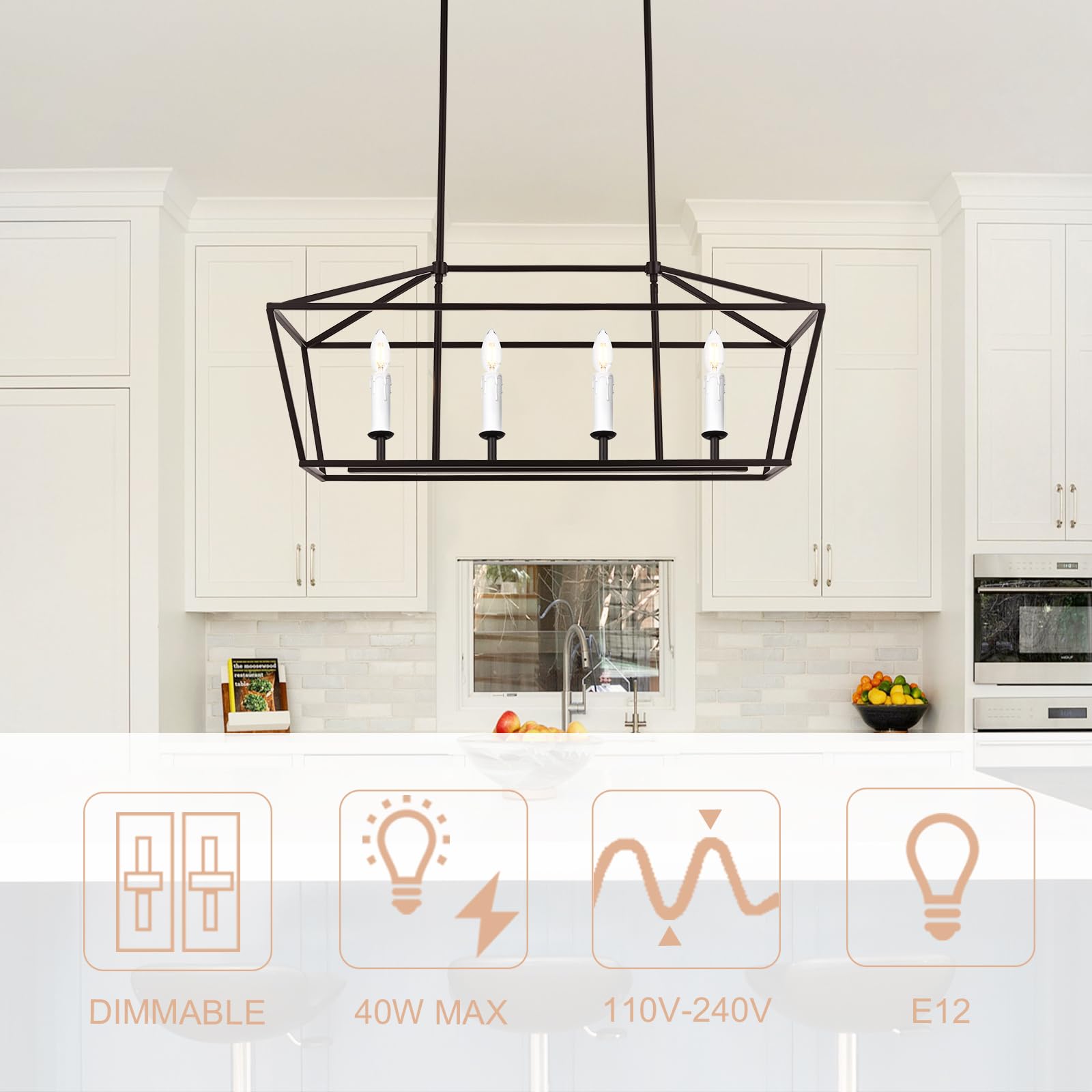 Winshen 4-Light Kitchen Island Pendant Lighting Fixture  Farmhouse Dining Room Chandelier Over Table  Oil Rubbed Bronze & E12 Bulb Base
