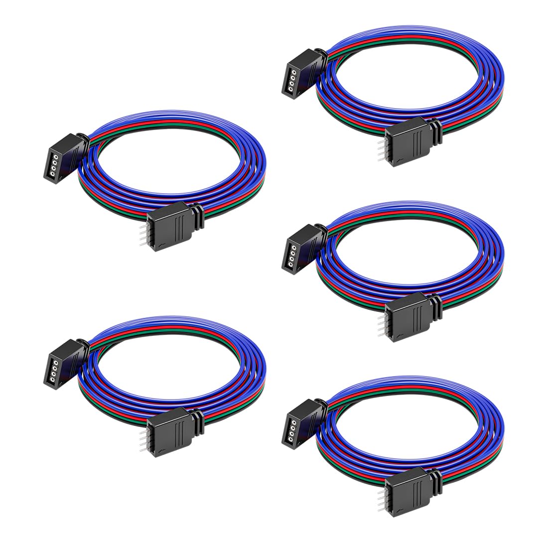 Btf-Lighting 5 Pack 22Awg 4 Pin Jst Male To Female Plug Led Connector 1.64Ft/0.5M Extension Cable For Fcob Smd Rgb Led Strip Lights Solderless Controller Wire