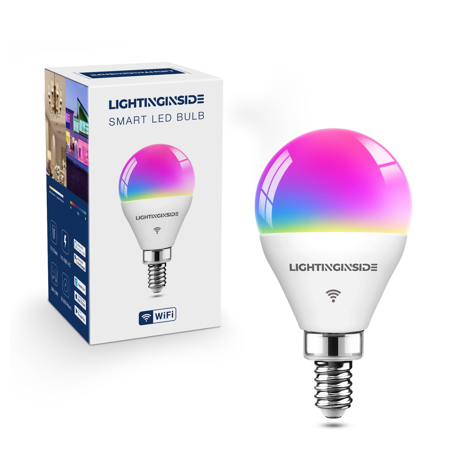Lightinginside E12 Smart Light Bulb, WiFi G16.5, 5W 550LM, Compatible with Alexa/Google Assistant, 1 Count, Model LYS-009